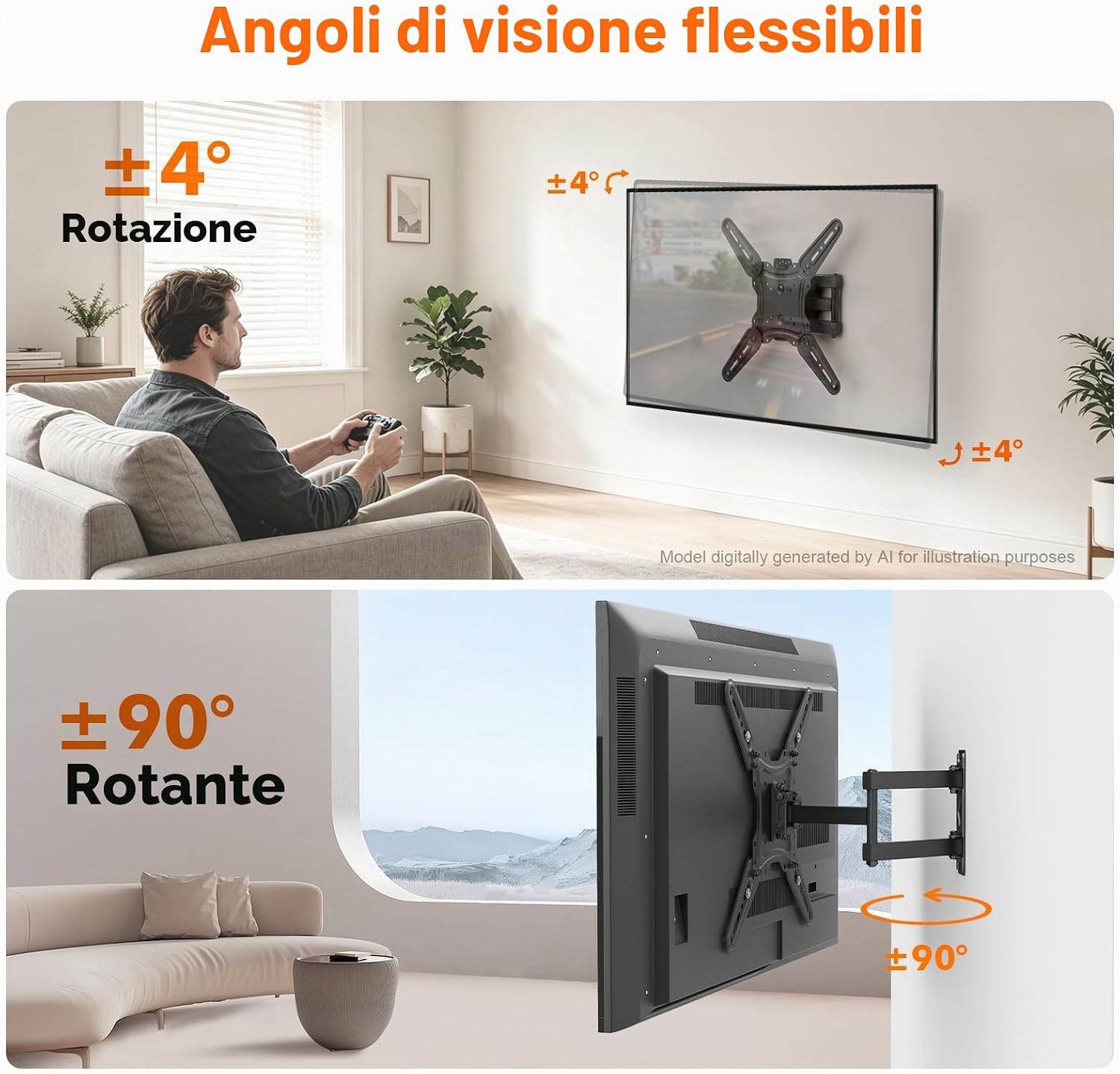Detalle 2 de GRIFEMA GB1010 supporto TV da parete 26–65" estendibile