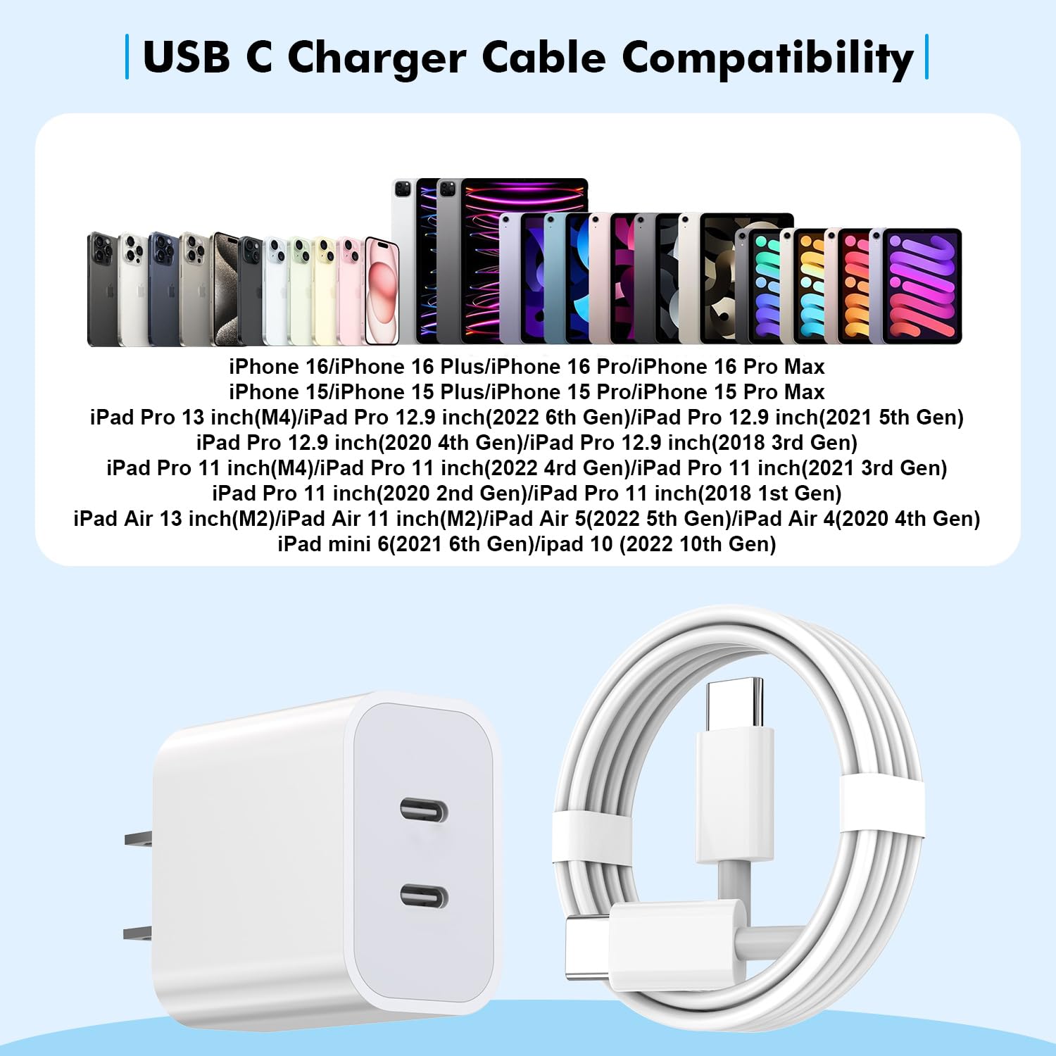 Thumbnail 4 de iPhone 17 Fast Charger 2-Pack (Dual USB-C PD) with 6FT USB-C to USB-C Cables