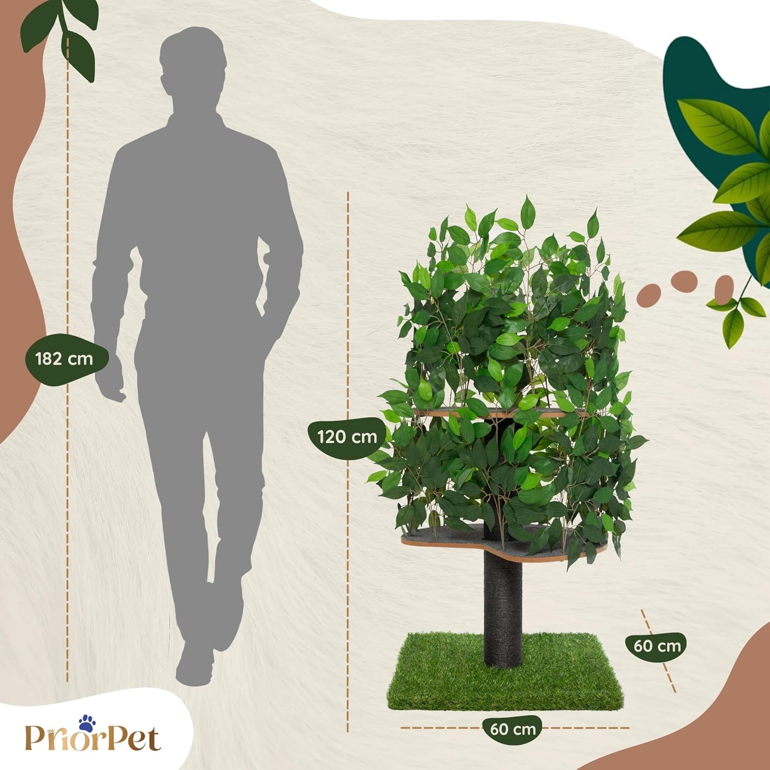 Detalle de Kratzbaum Natur 120 cm – Klettern, Verstecken und Schlafen mit austauschbaren Blättern