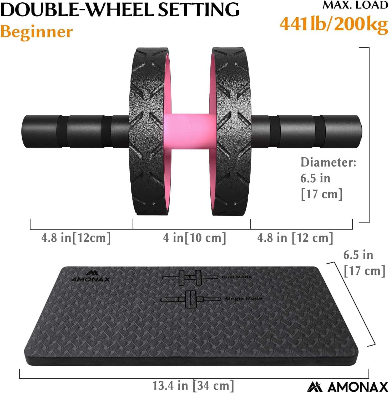 Detalle de Amonax Convertible Ab Wheel Roller with Large Knee Mat – Dual Wheel Core Trainer for Home or Gym