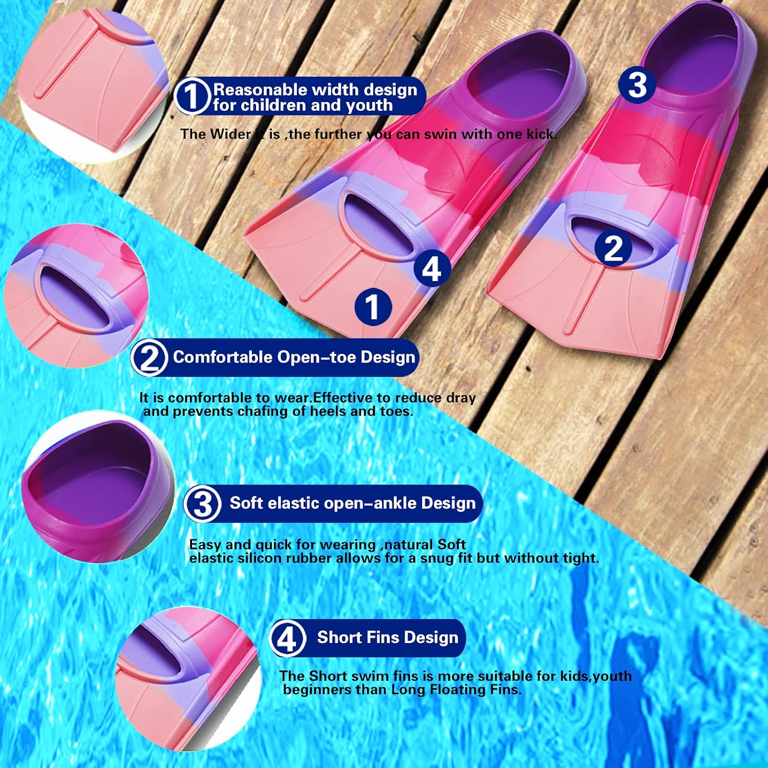 Thumbnail 1 de Prsca Kids Short Swim Fins — Lap Training Flippers for Pool Youth Beginners