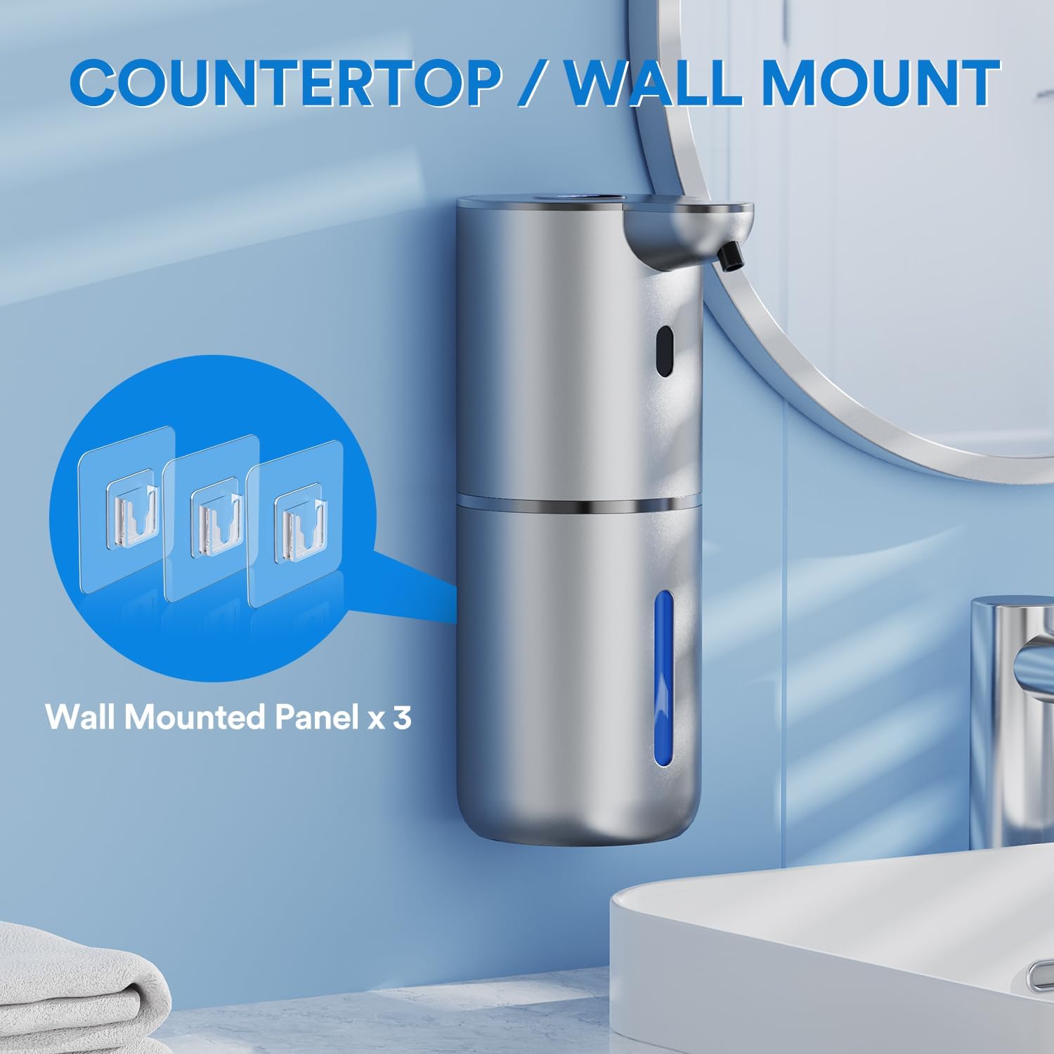 Detalle de Fachixy Seifenspender Automatisch mit digitaler Anzeige – 380 ml, wandmontierbar, berührungslos, IPX5, USB-Aufladung