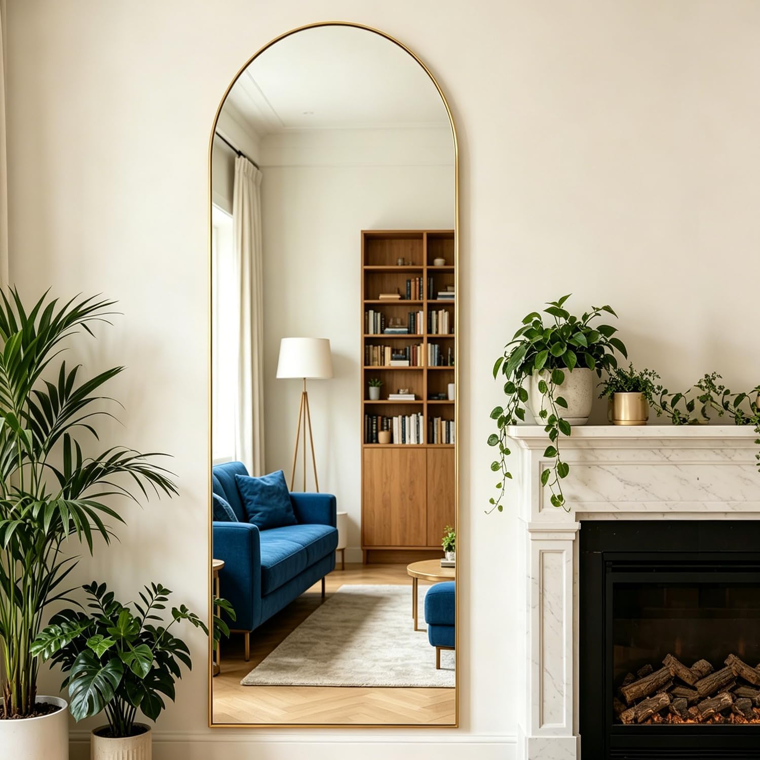 Detalle de NEUWEABY 56" x 21" Arched Full-Length Floor Mirror, Gold Frame
