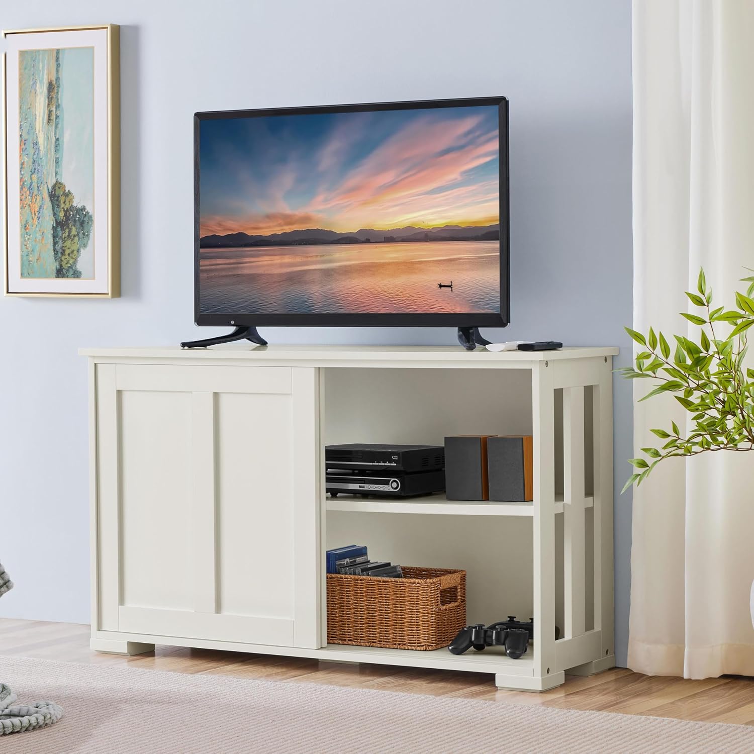Thumbnail 5 de Yaheetech Credenza da Cucina 106,7x33x63 cm con 2 Ante Scorrevoli • Mobiletto Bianco Avorio