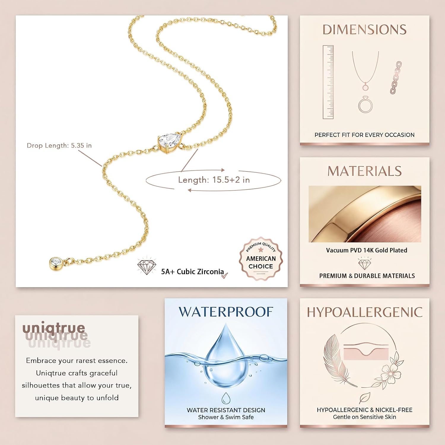 Detalle de uniqtrue Y-shaped lariat necklace with 15-inch chain