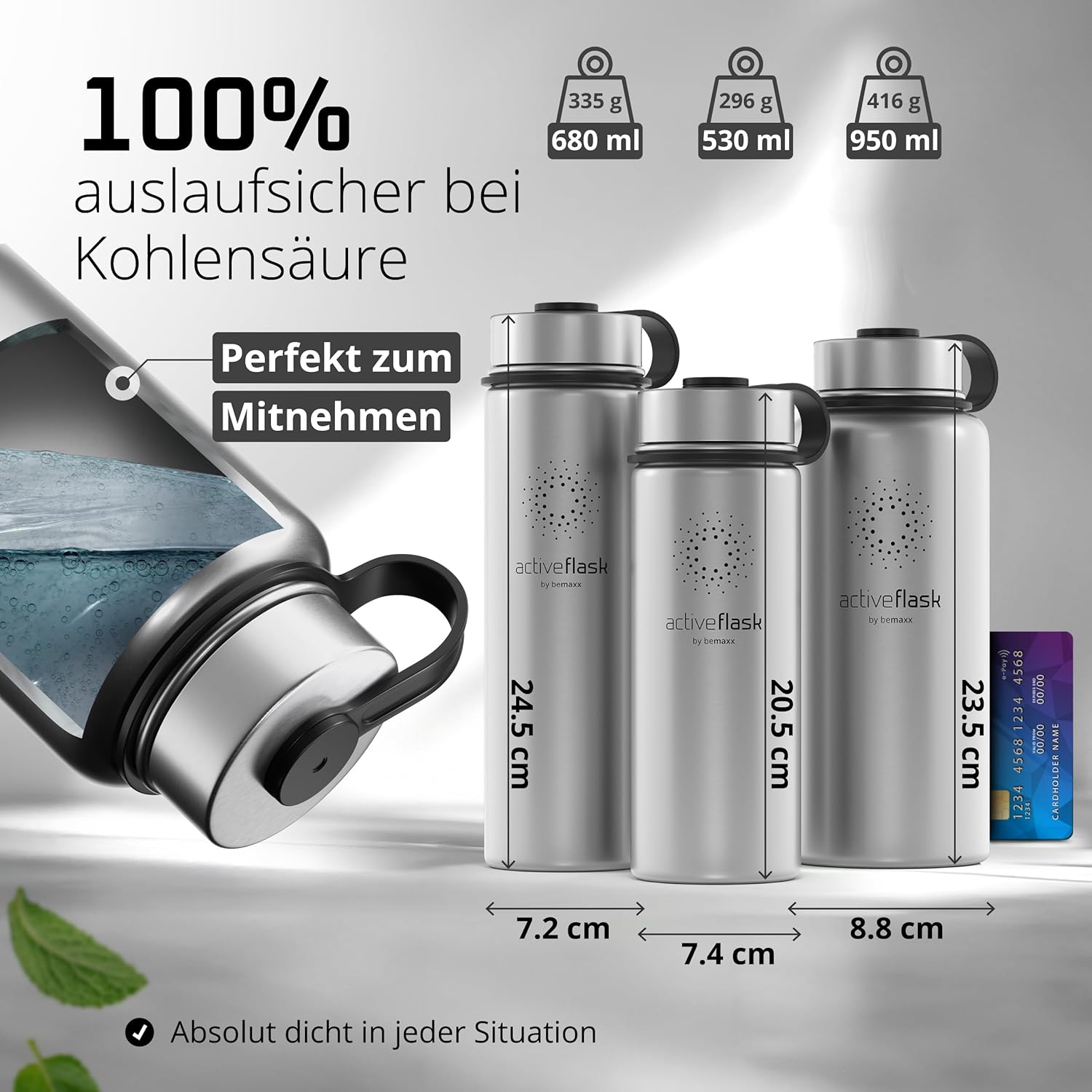 Thumbnail 5 de Trinkflasche Edelstahl ACTIVE FLASK mit Strohhalm & 3 Deckeln – auslaufsicher, BPA-frei, kohlensäuregeeignet