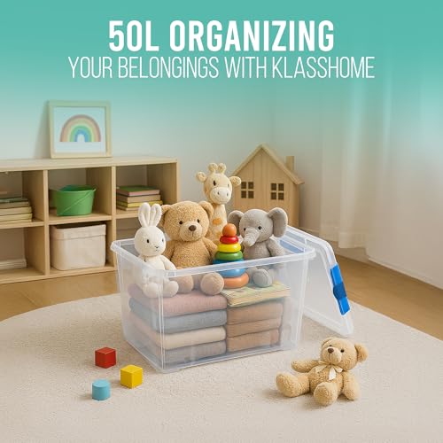 Detalle de Klass 3 PCS 50L Plastic Storage Boxes With Lids (Cliping Lid) – Clear, Strong & Stackable