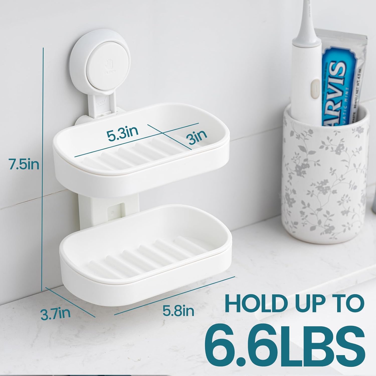 Thumbnail 1 de TAILI Porte-savon double couche sans perçage (ventouse) avec drainage, blanc