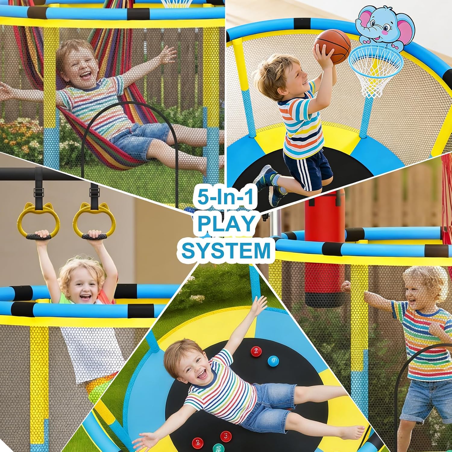 Thumbnail 5 de 55" Kids Trampoline: 5-in-1 Indoor/Outdoor with Adjustable Gym Bar & Toys