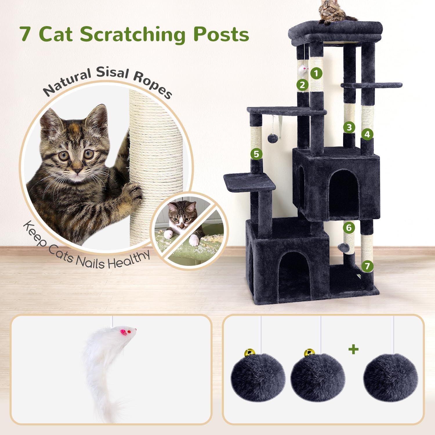 Detalle 2 de Globlazer F61 Cat Tree for Large Cats, 61-Inch, Six Levels, Dark Gray