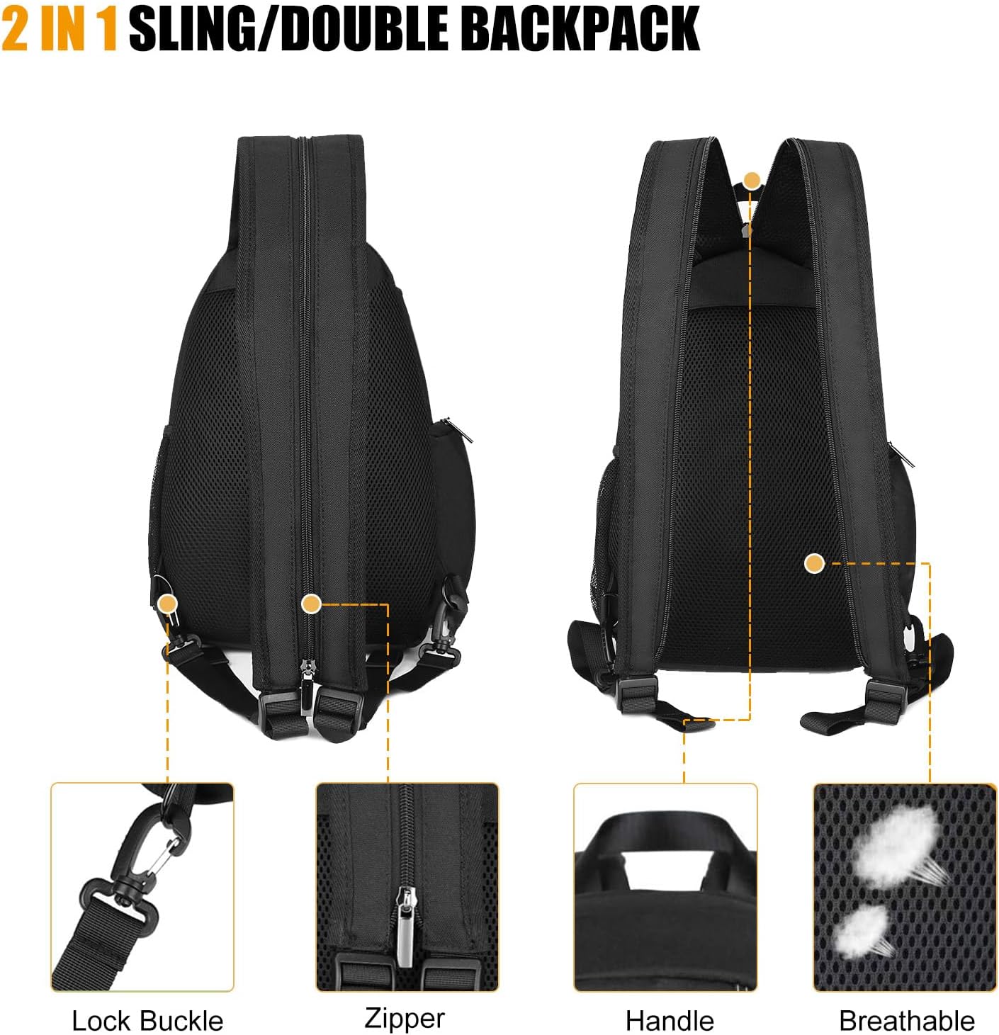 Thumbnail 3 de BAIGIO Multifunktionaler Kamerarucksack (2‑in‑1) für DSLR mit wasserabweisendem Nylon, abnehmbarer Polsterung