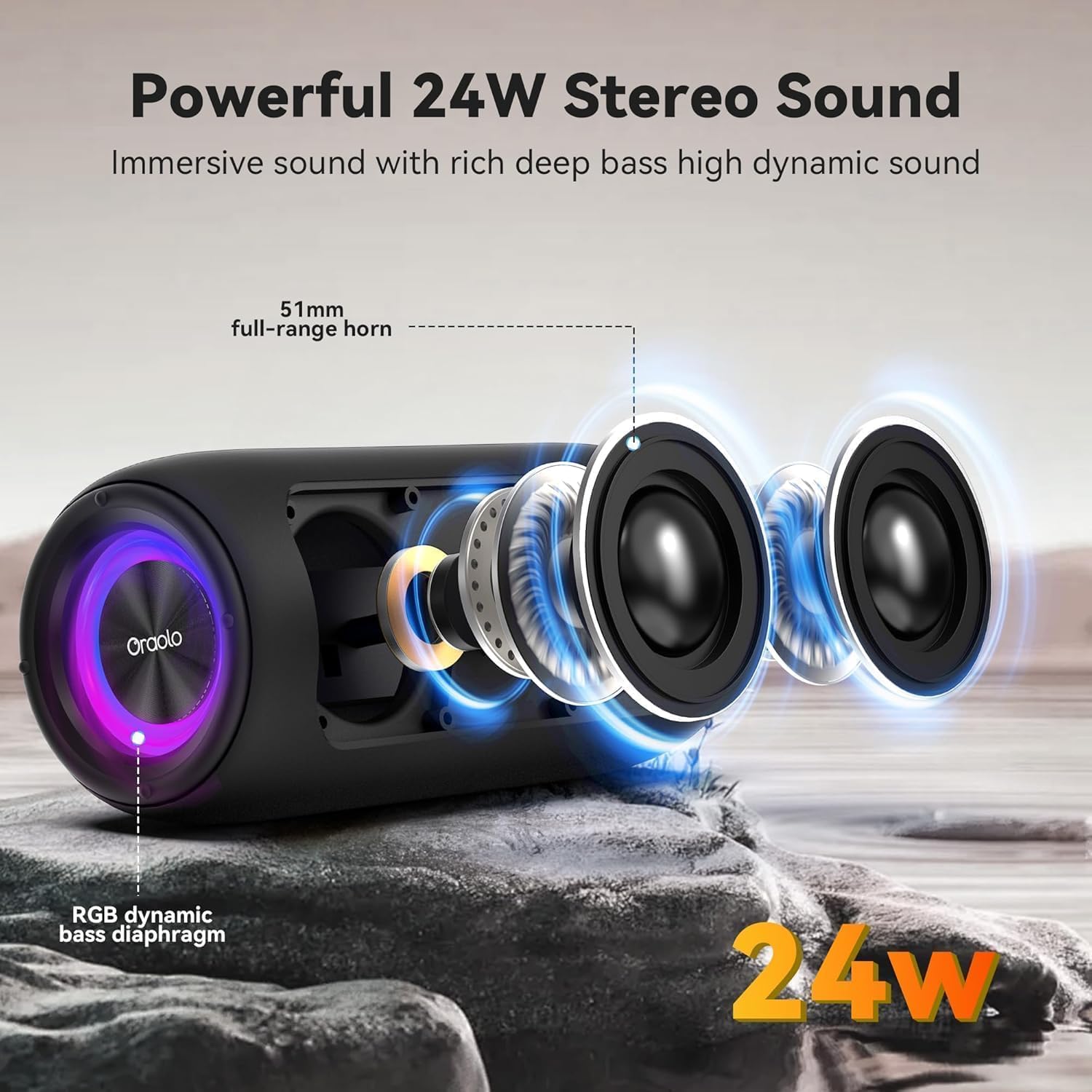 Thumbnail 1 de Oraolo 24W Bluetooth Speaker with RGB Party Lights, Bluetooth 5.4 and IPX6