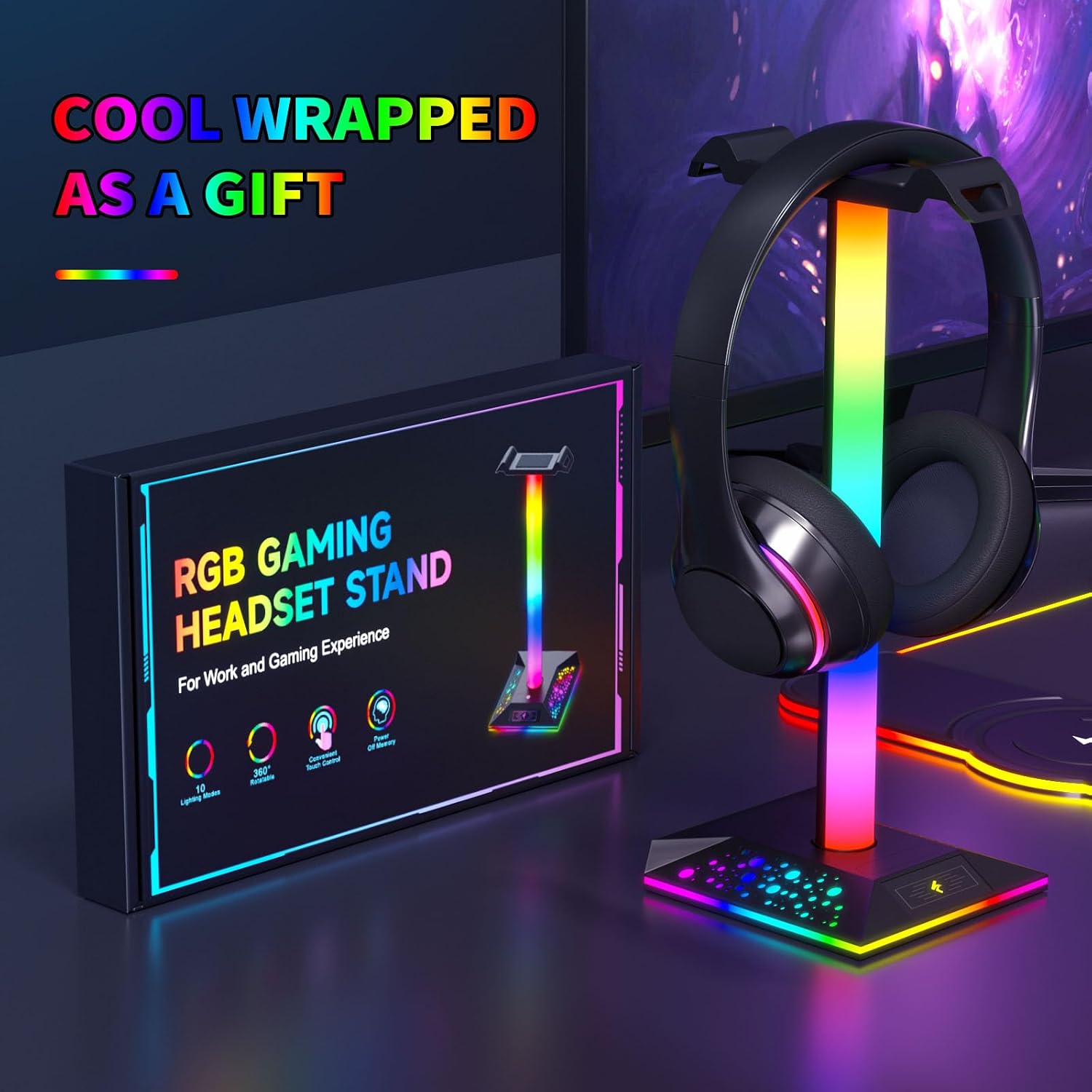 Detalle 2 de Hcman Headphone Stand RGB with 2 USB ports