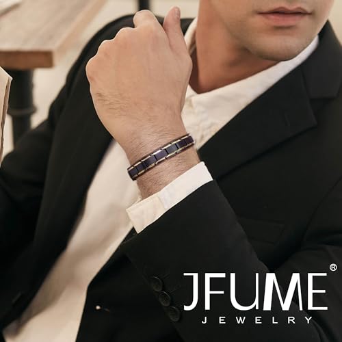 Thumbnail 2 de Bracelet Magnétique JFUME Plaqué Or 18K – Acier Inoxydable Noir PVD, Longueur 21,5 cm, Réglable