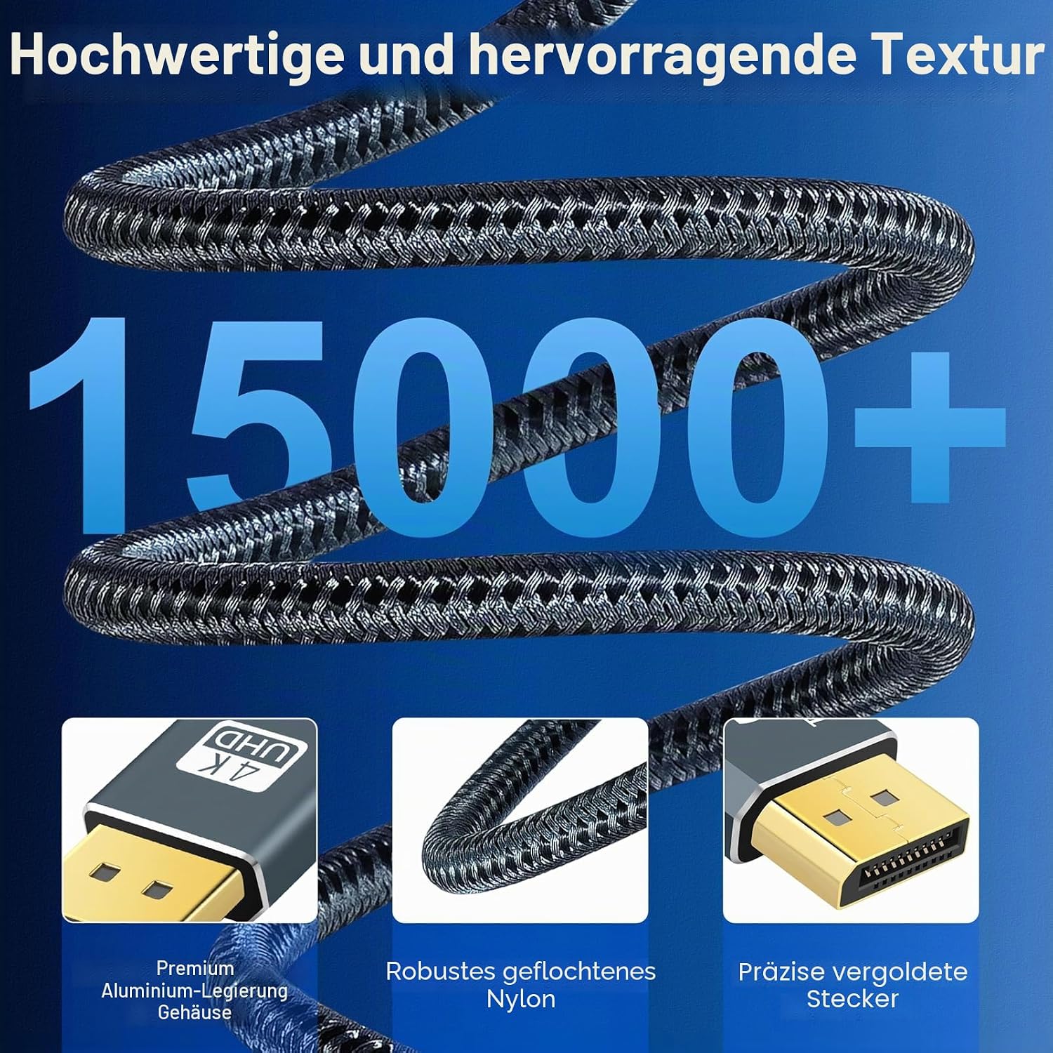 Detalle 2 de Thzzhnno DisplayPort 1.2 Kabel (DP auf DP) 4K bis 60 Hz, 2 m – für Laptop, PC und Gaming-Monitor