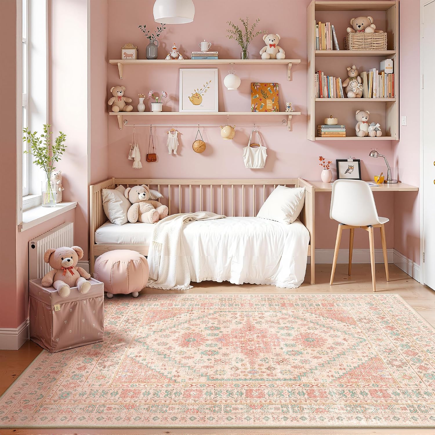 Thumbnail 3 de zesthome X 6' x 9' Pink and Blue Washable Area Rug, Low Pile