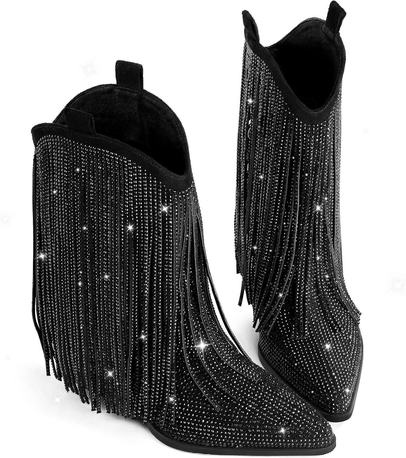 Thumbnail 5 de Ouepiano Cowboy Boots for Women: rhinestone western boots with sparkly fringe, pull-on style