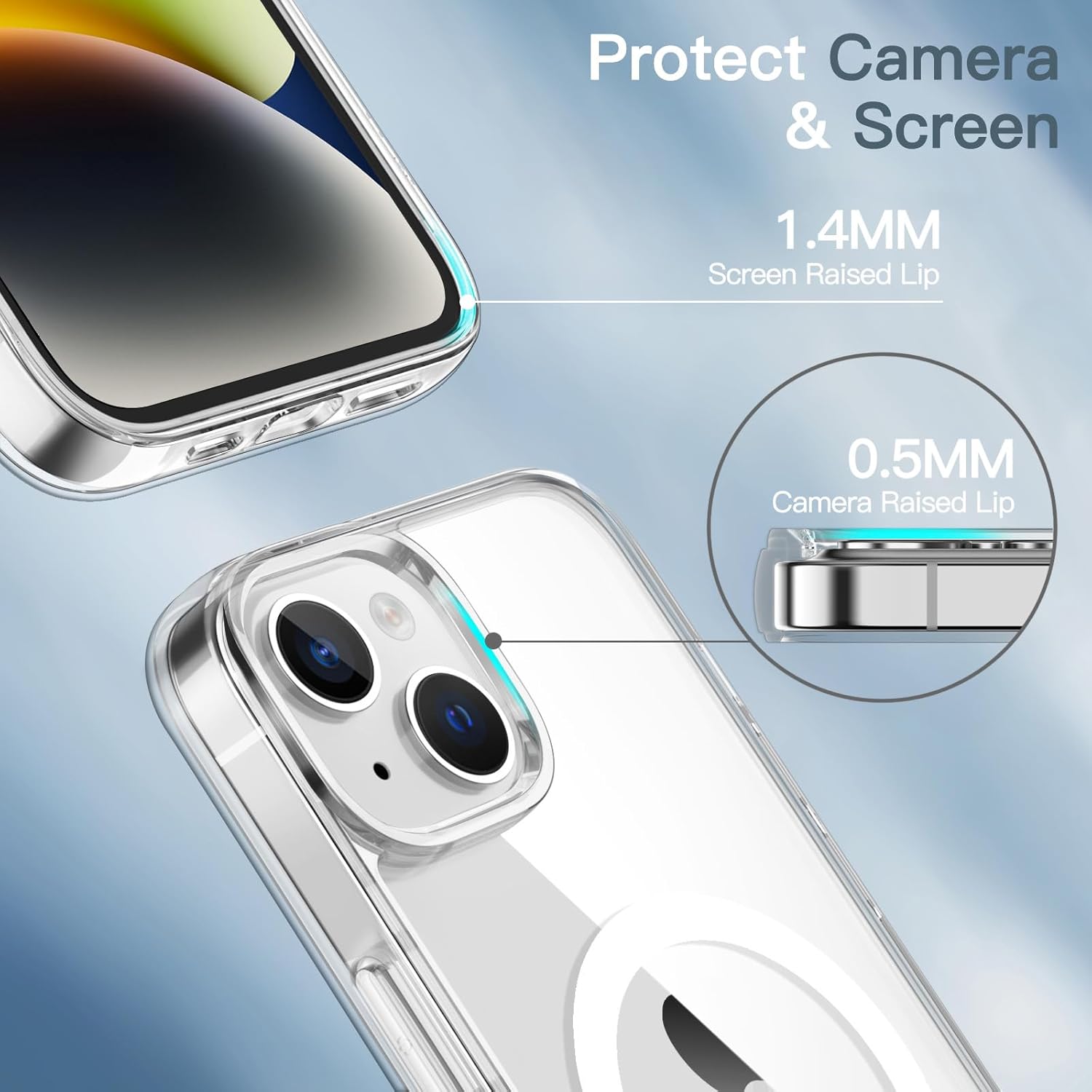 Detalle de JETech Cover Magnetica per iPhone 14 6,1" Trasparente con MagSafe – Protezione antiurto e ricarica wireless