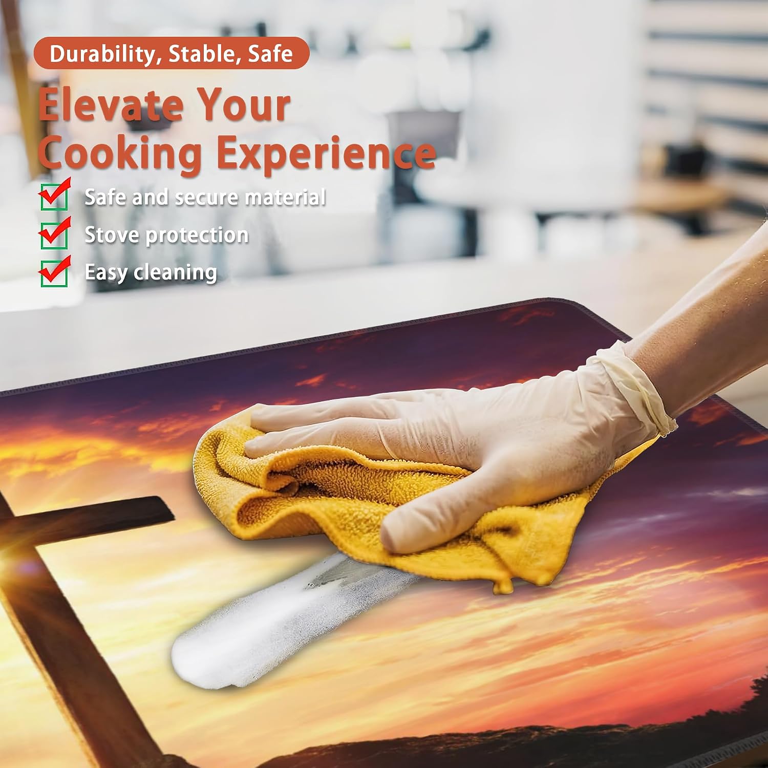 Detalle de Kazxcoa Cross Sunset Glass Stove Top Cover Mat, Heat-Resistant Rubber