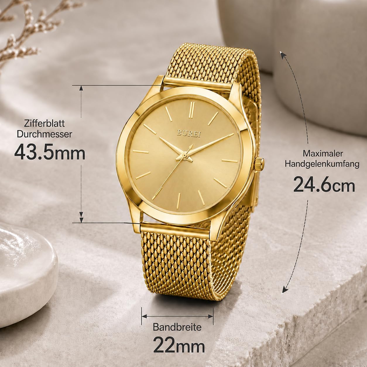 Detalle de BUREI Montre Homme Chronographe Classique – Cadran Blanc, bracelet cuir & acier inoxydable
