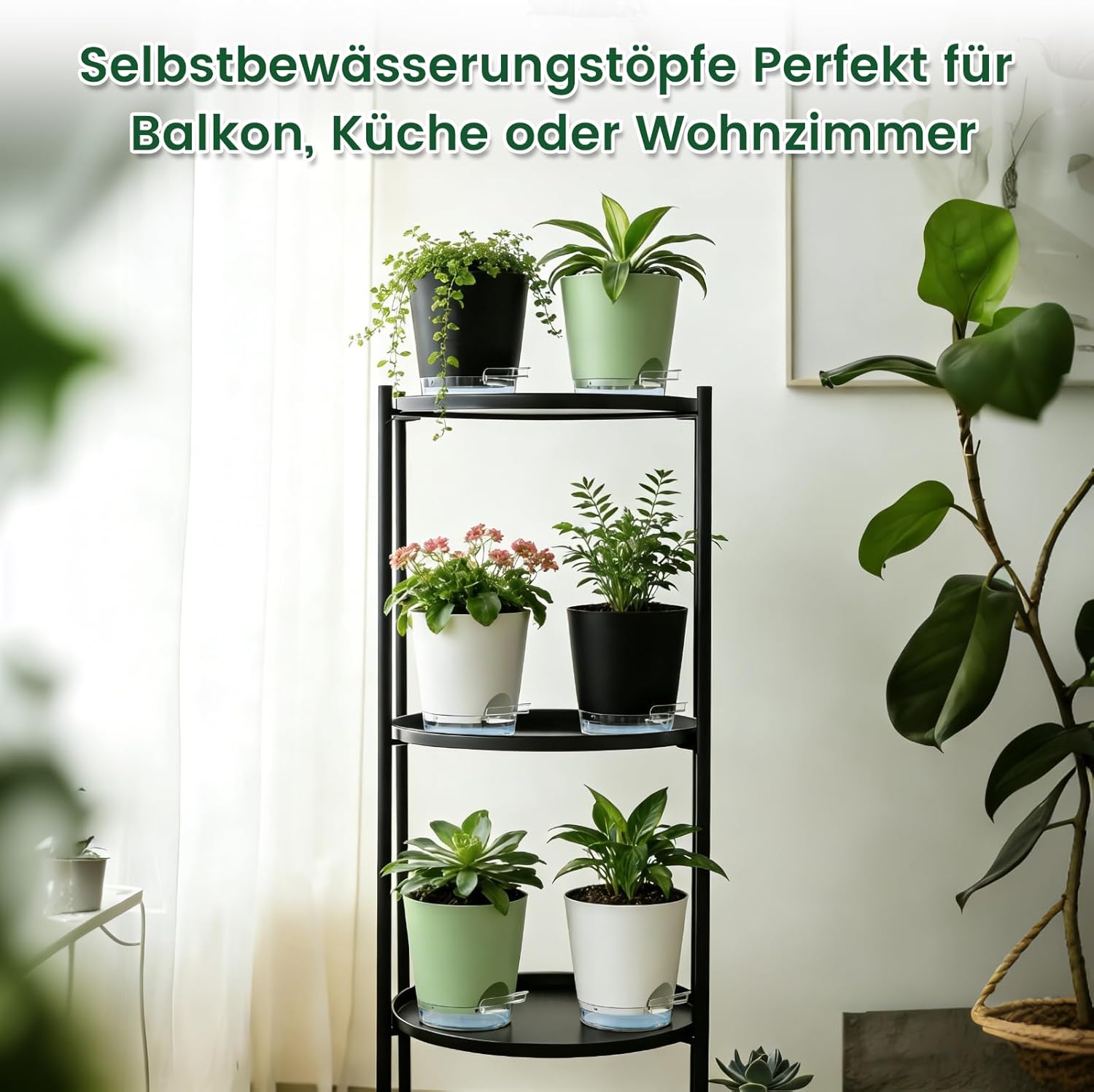 Thumbnail 6 de WSMKSZ 15 cm Selbstbewässernder Blumentopf – 5er Set, Weiß
