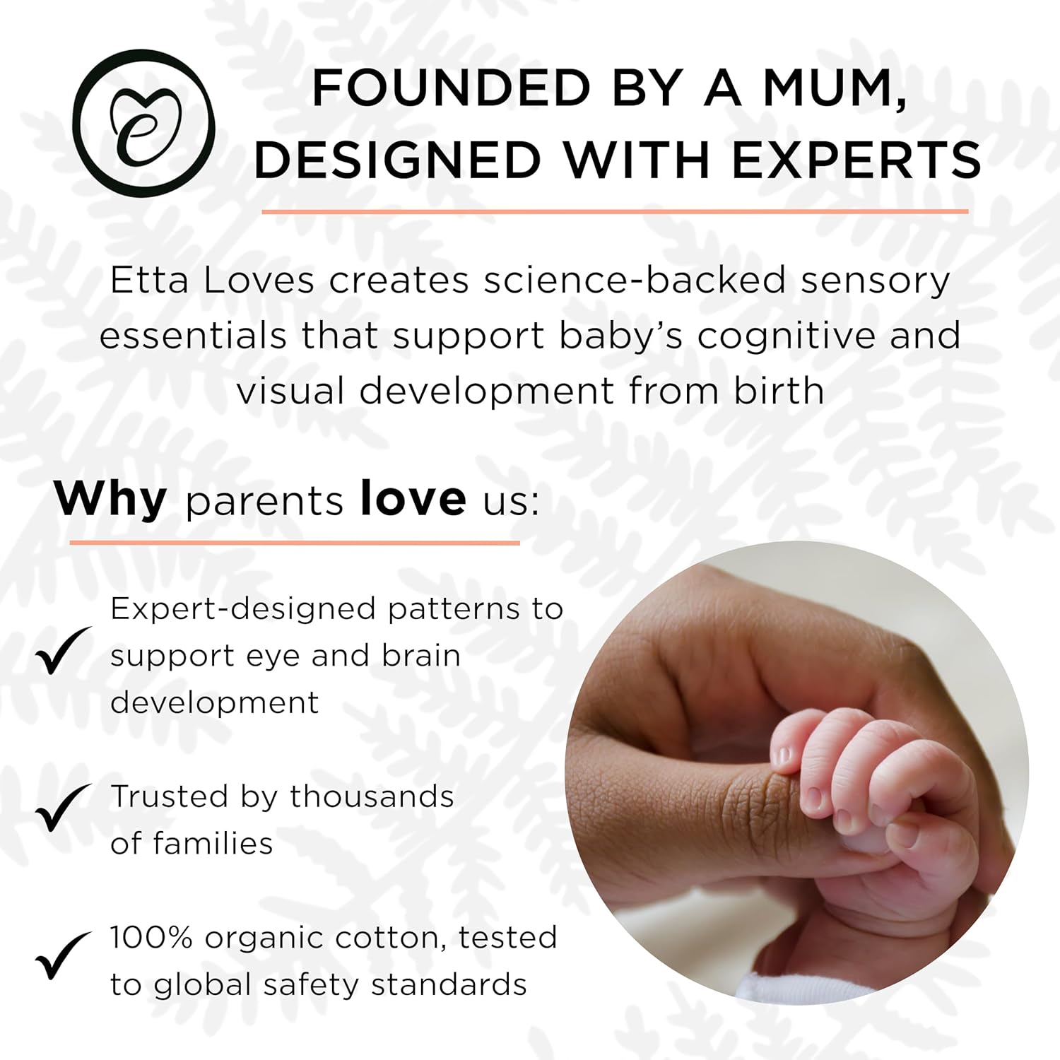 Thumbnail 5 de Etta Loves Extra Large Fern Print Muslin Cloth (Black & White) – Sensory Muslin Square for Newborns to 4 Months, 1-Pack
