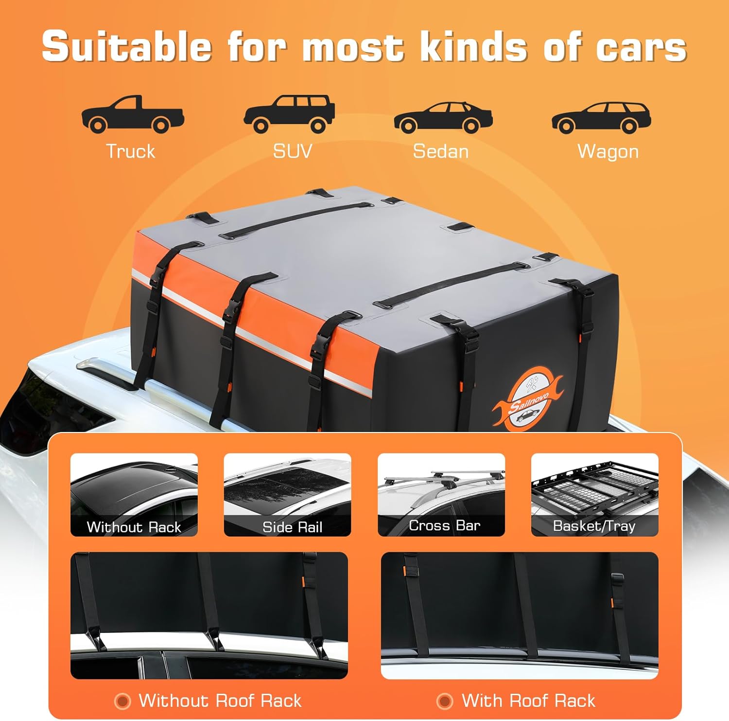Thumbnail 3 de Sailnovo 20 Cubic Feet Foldable Car Roof Bag with 6 Door Hooks and Anti-Slip Mat