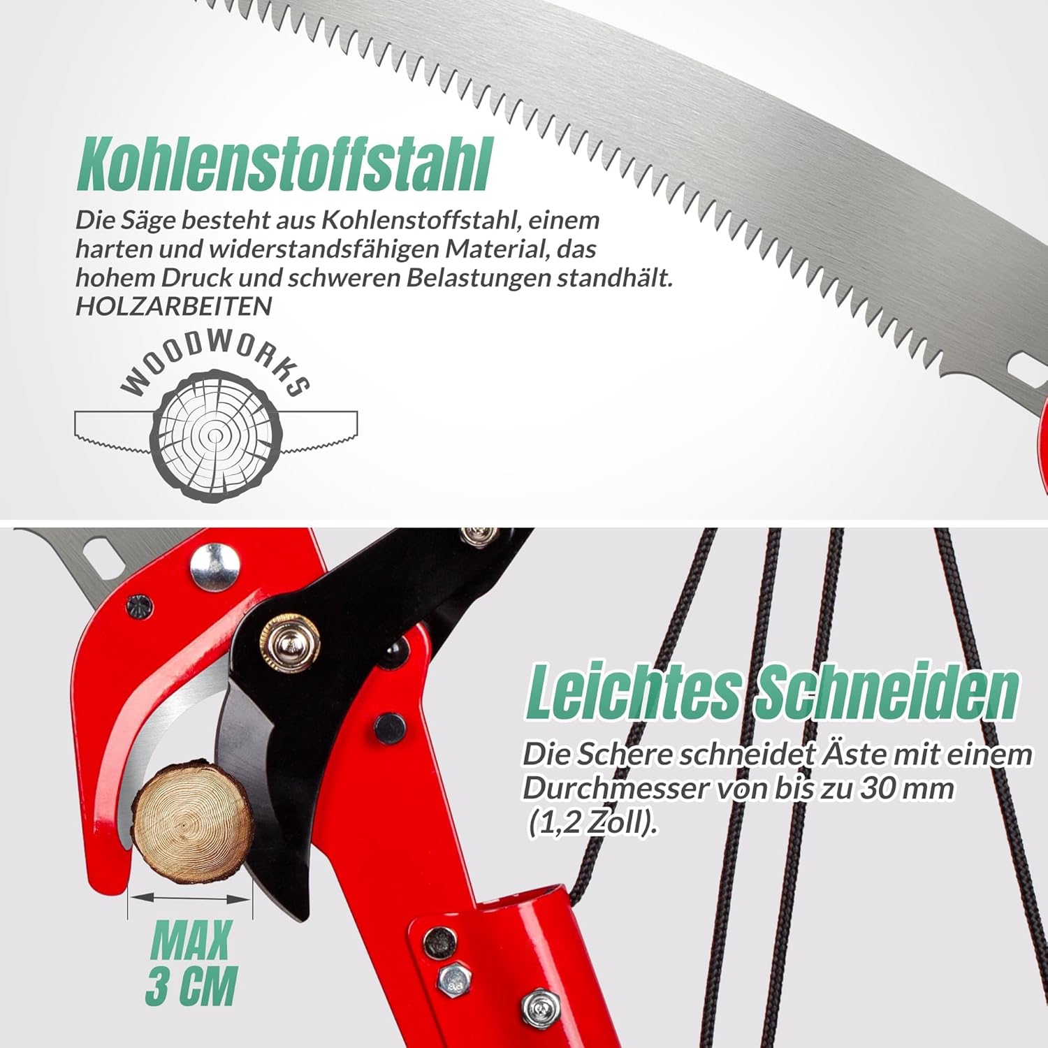 Thumbnail 4 de Walensee 2-in-1 Telescopic Tree Pruner & Saw (4.3 m) with 10-Piece Extendable Pole