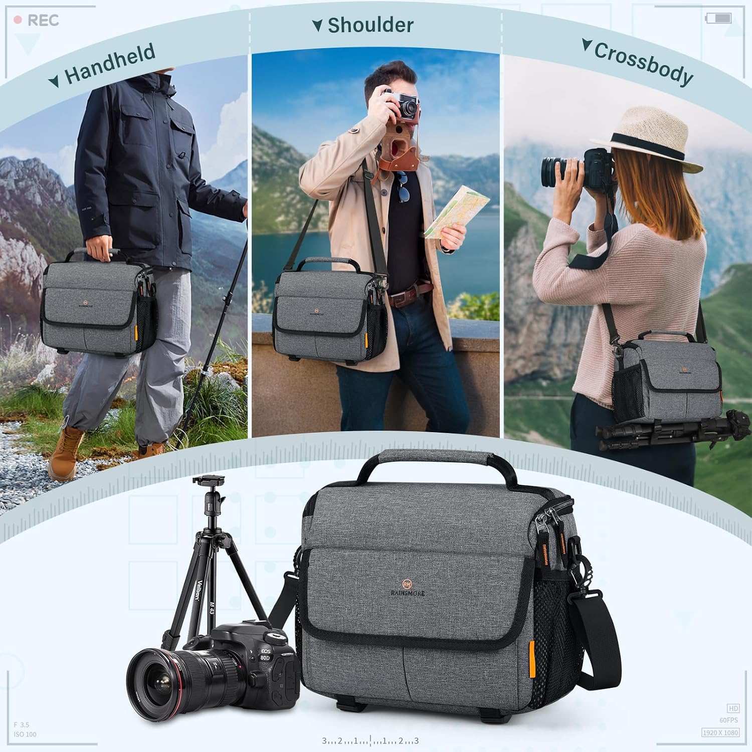 Thumbnail 6 de RAINSMORE Kameratasche Spiegelreflex für DSLR/SLR – wasserabweisend, stoßfest und kompakt mit Regenschutz-Hülle