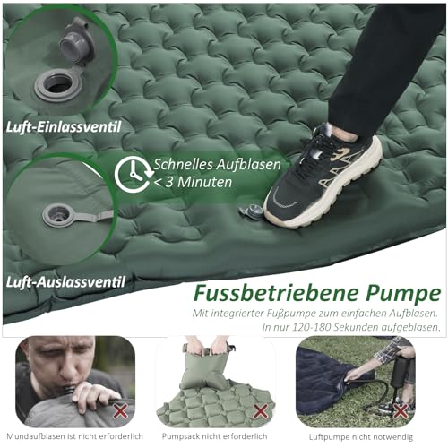 Detalle de Jaztral Isomatte Camping 2 Personen – 200 × 137 × 12 cm, integrierte Kopfdichtung und Fußpumpe