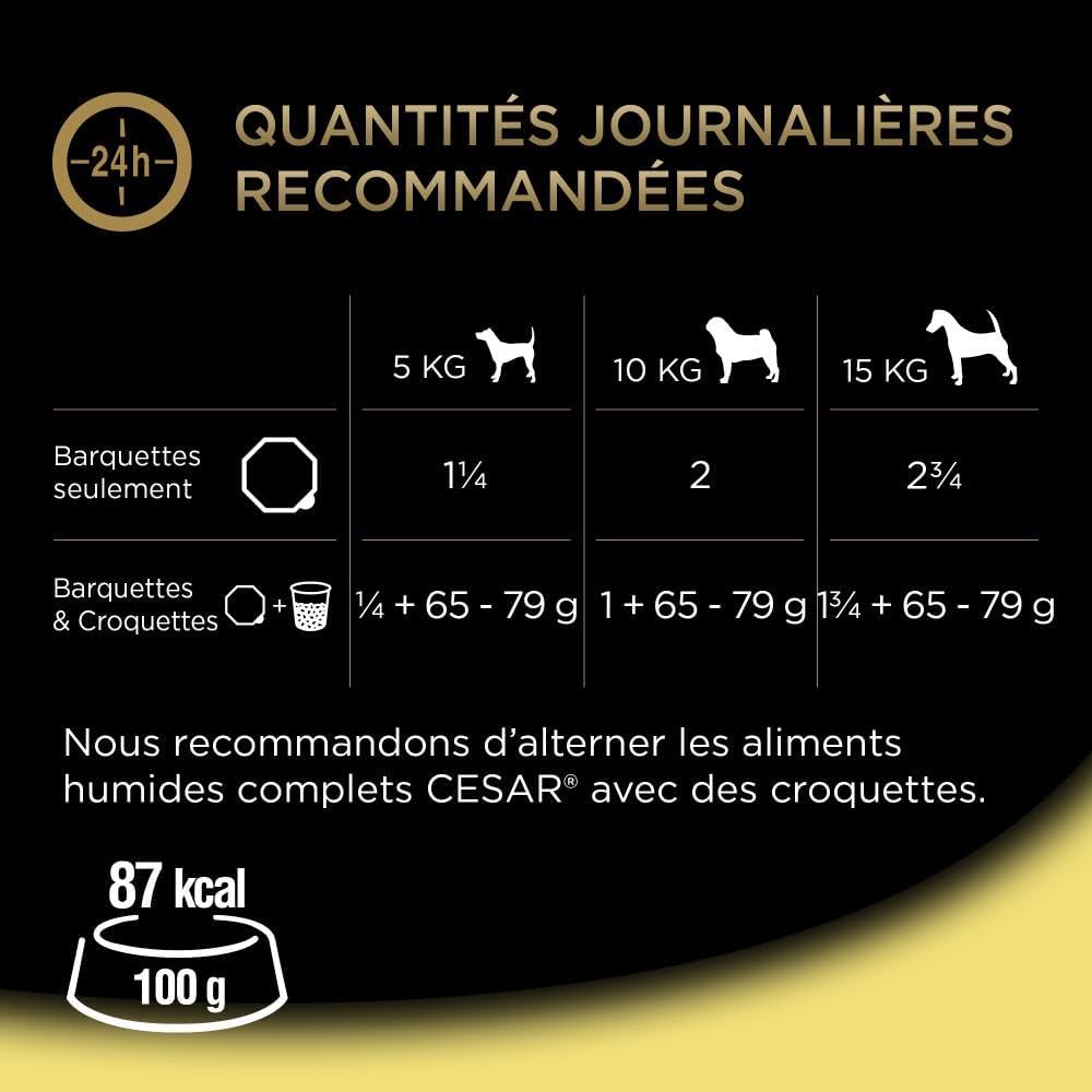Detalle de Cesar Repas pour Chien – Lot de 20 barquettes 300 g, Terrine Classique au Poulet et Foie