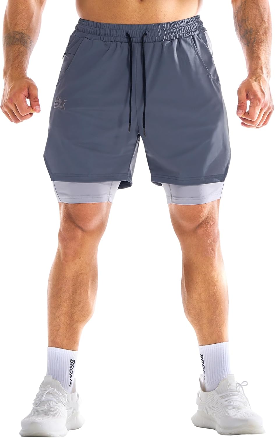 Thumbnail 6 de Brokig Men’s Liner Gym Shorts with Zip Pocket – lightweight double-layer training shorts