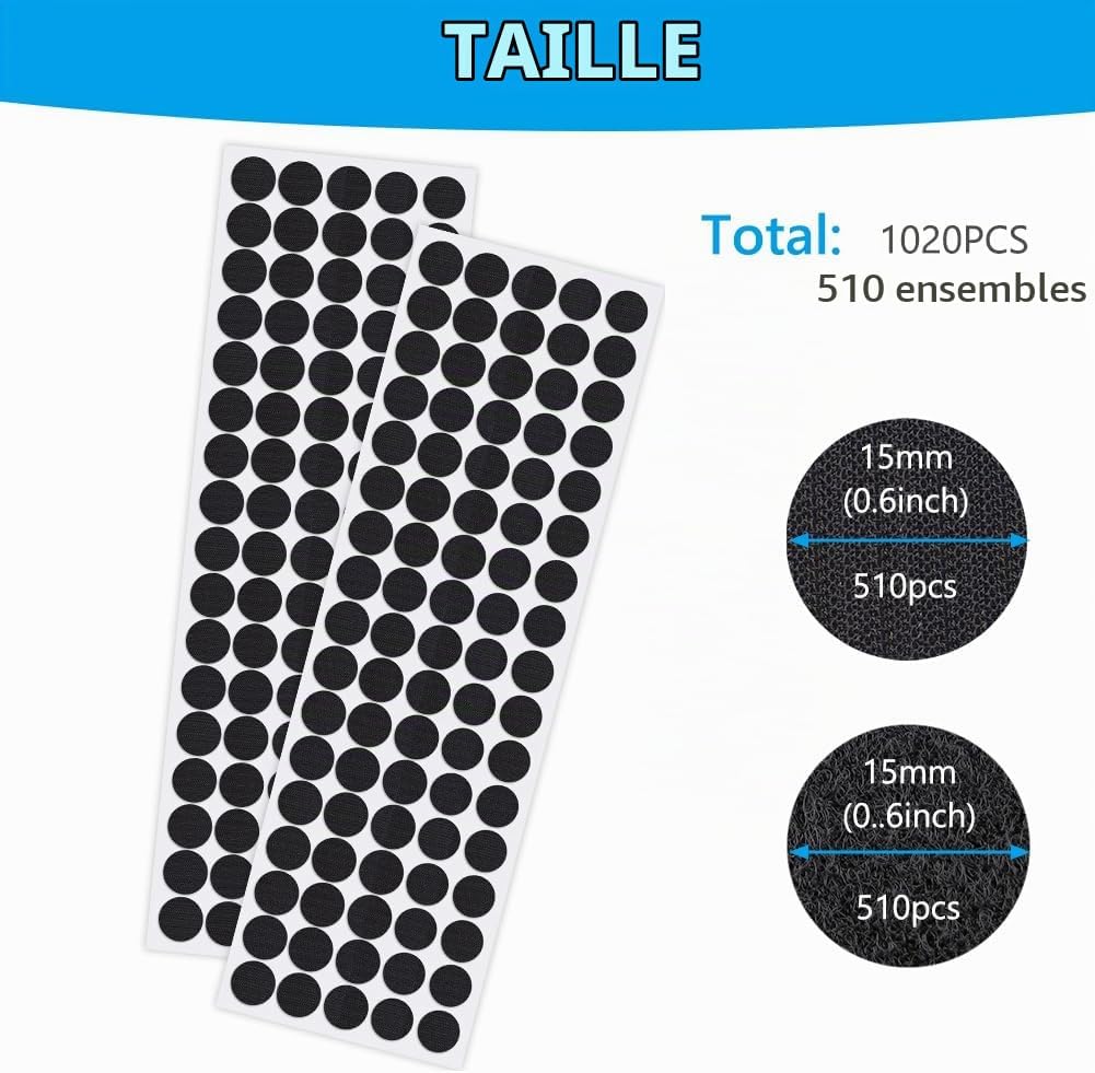 Detalle 2 de OFFCUP ronde klittenbandstickers 10 mm, zwart, 504 paar