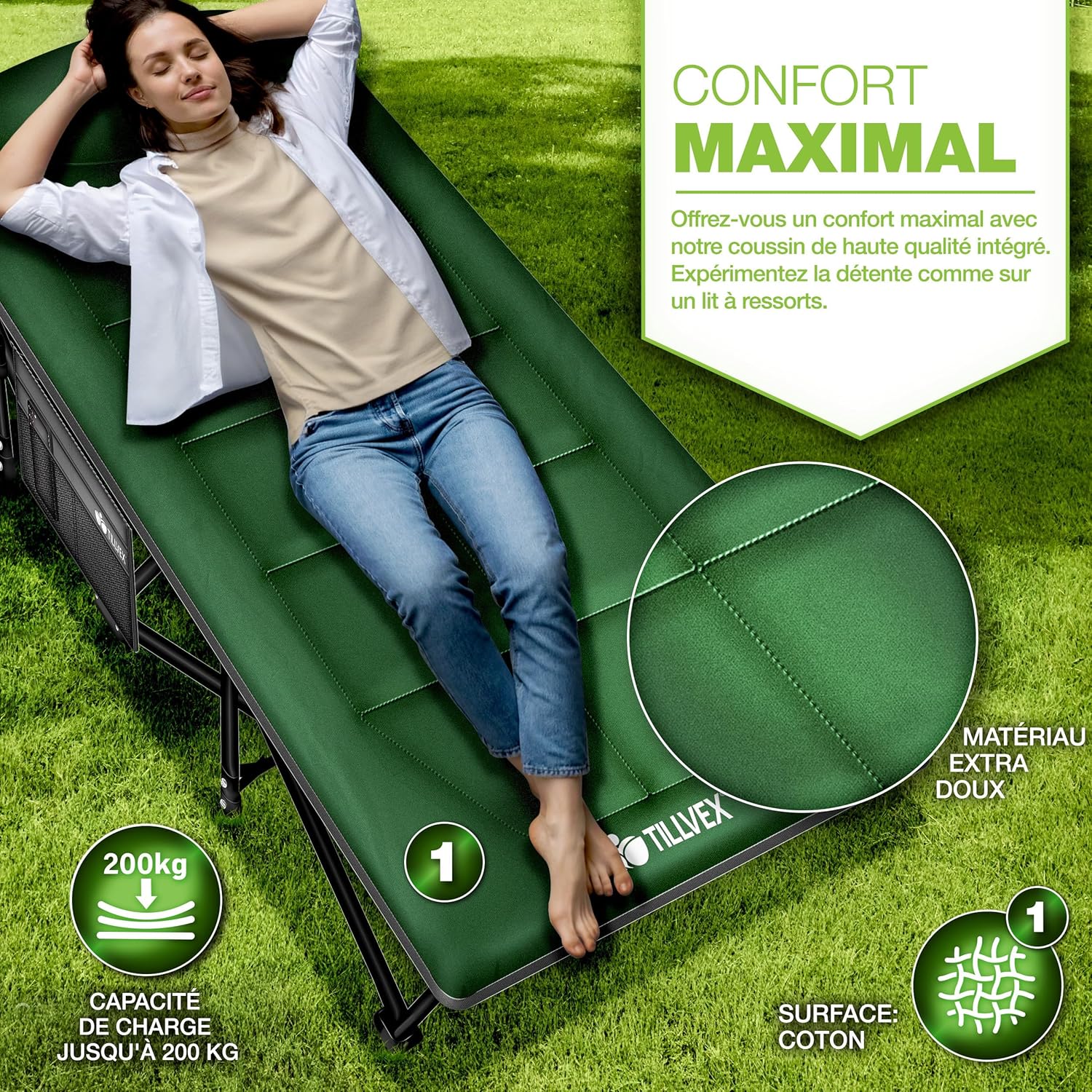 Detalle de tillvex Lit de camping pliable 200 kg