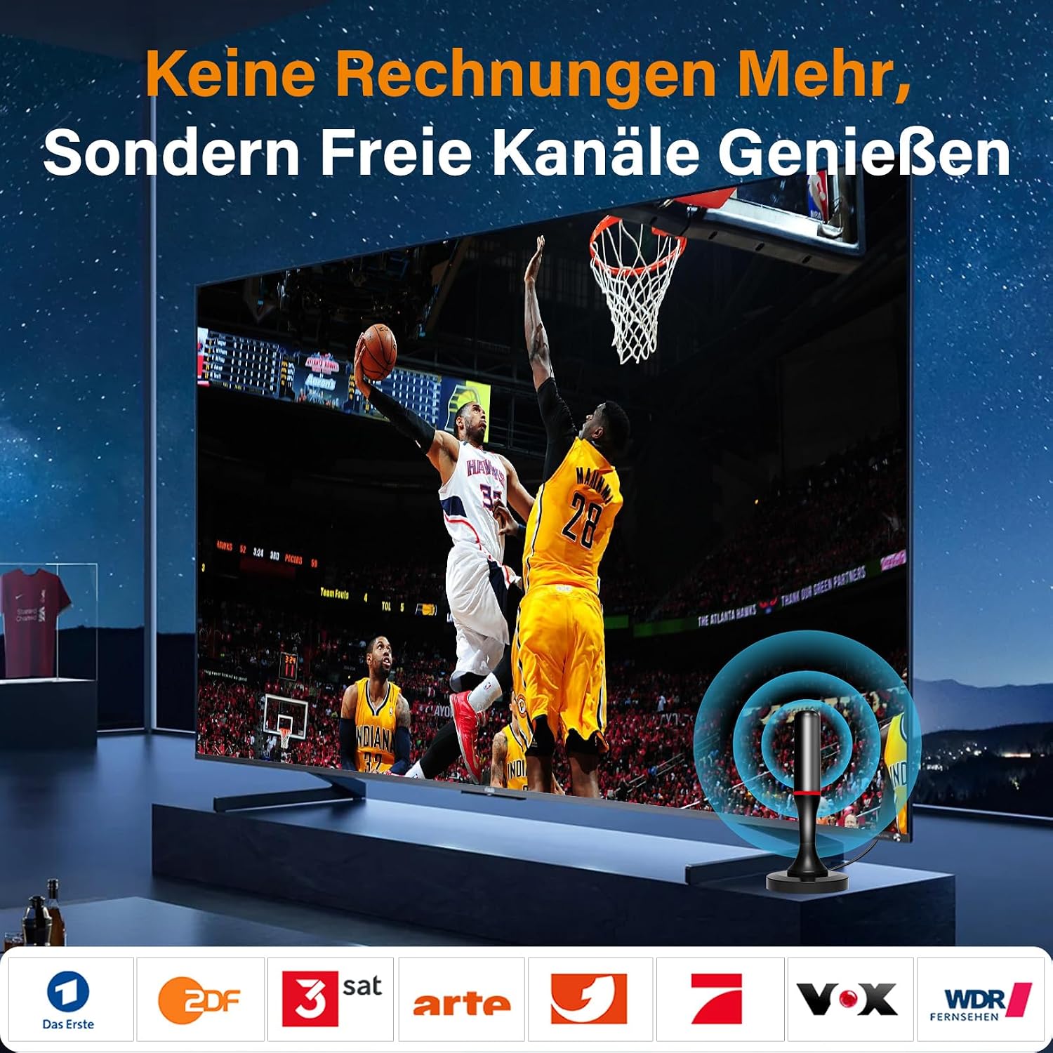 Detalle 2 de DVB-T/DVB-T2 Zimmerantenne mit Verstärker für Innen – 360° HD-Empfang, 3 m Kabel