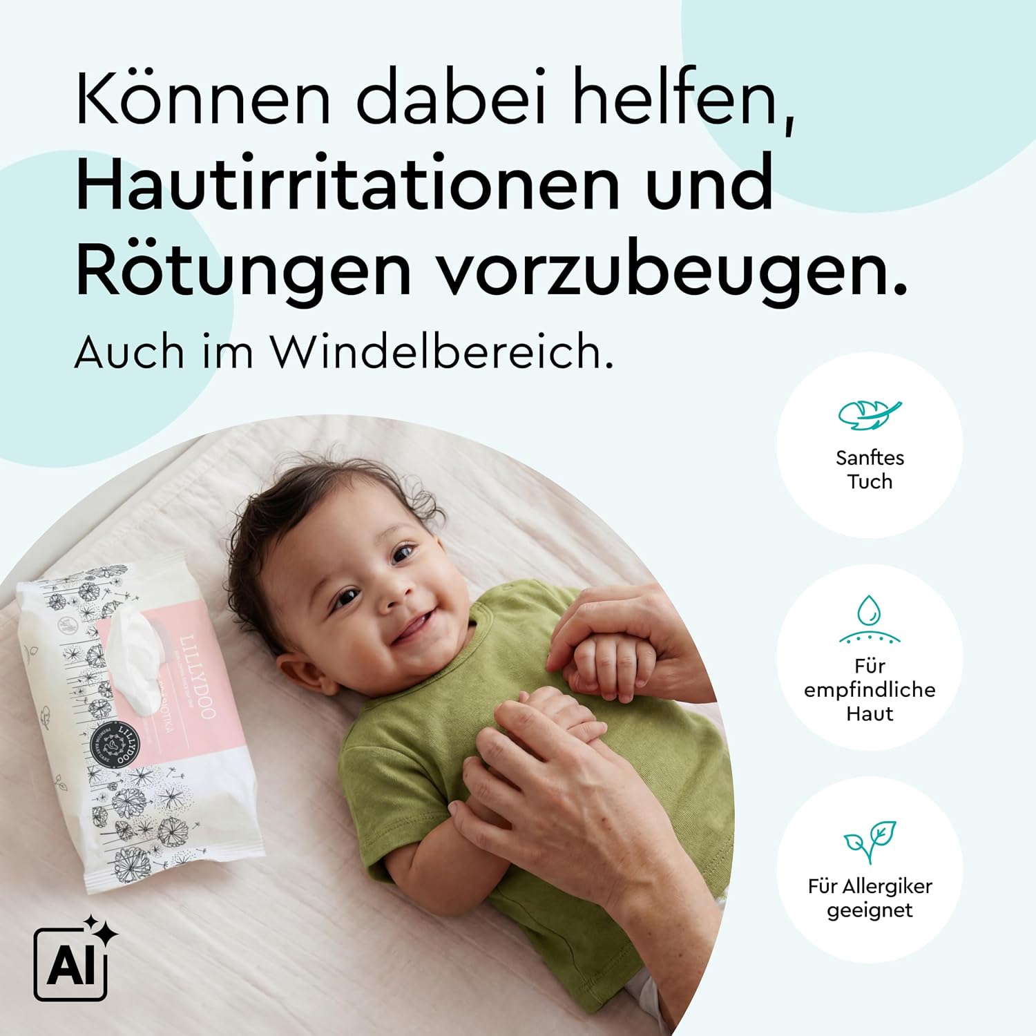 Thumbnail 3 de LILLYDOO Feuchttücher mit Präbiotika – 600 Stück (10 x 60) für empfindliche Babyhaut, plastikfrei