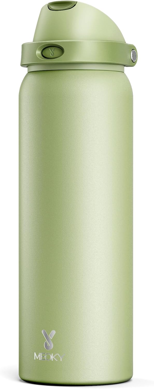 Detalle de Meoky 1182ml stainless steel sports water bottle with 2-in-1 straw & spout lid (sage)