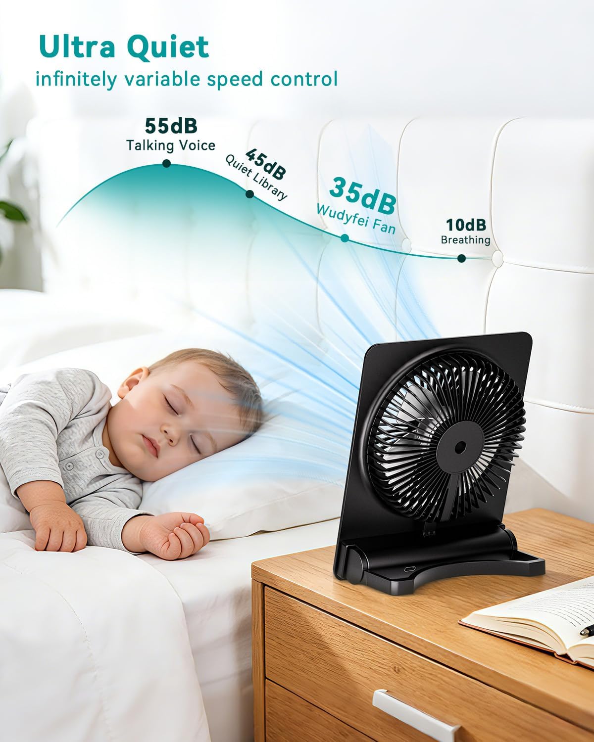 Thumbnail 1 de Wudyfei Desk Fan 4000mAh: Ultra‑Silent, 100 Speeds and 180° Tilt – A practical portable cooling companion