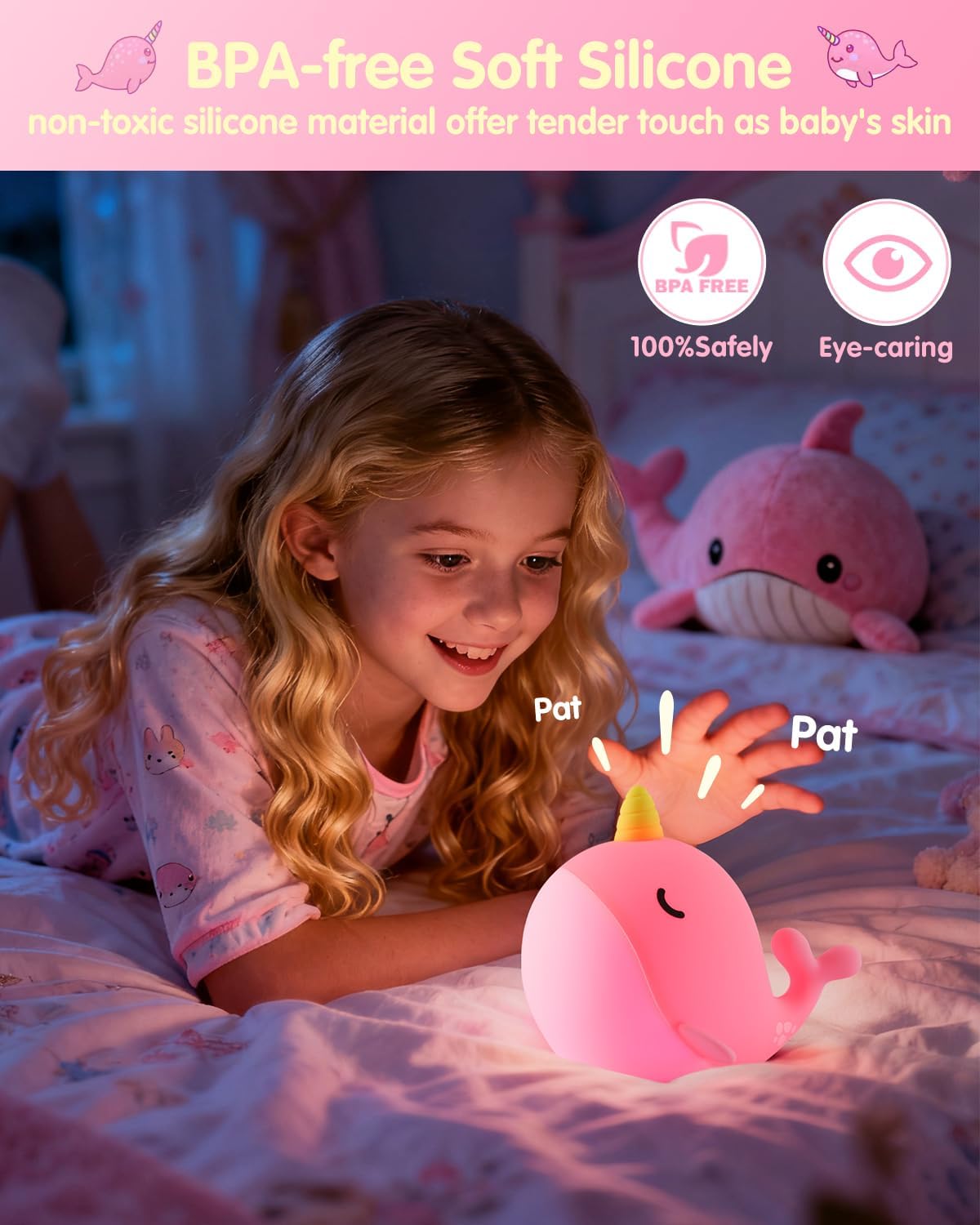 Detalle 2 de Fuloon Whale Narwhal Night Light for Kids