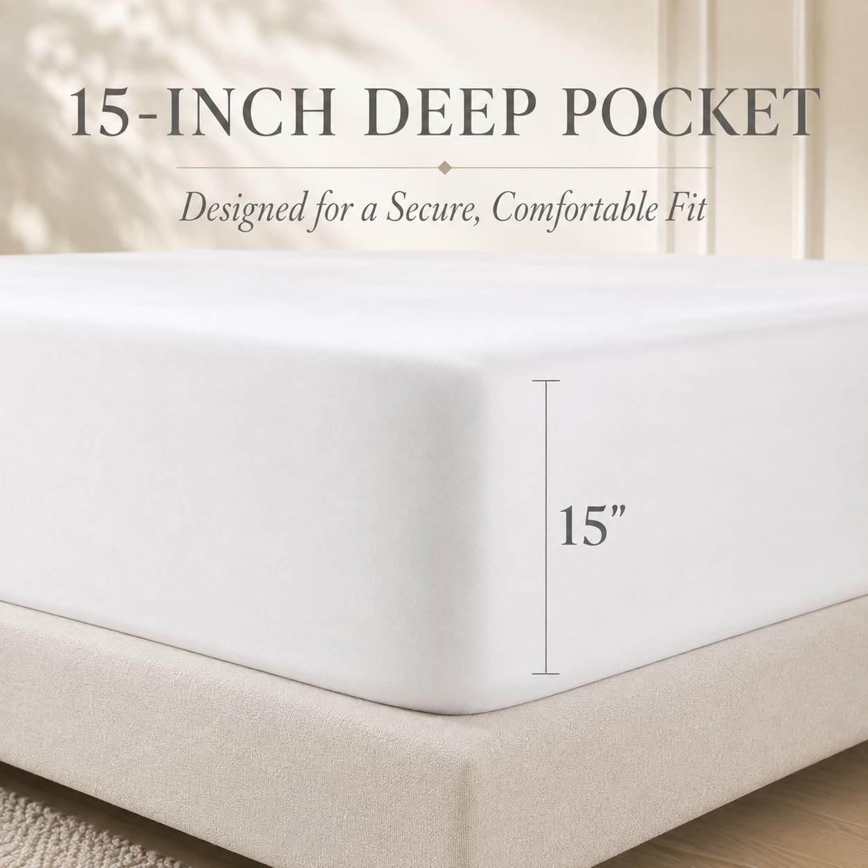 Detalle de CHATEAU HOME COLLECTION Egyptian Cotton Queen Sheet Set (400-Thread-Count) Deep Pocket – Soft Cooling Sateen, White