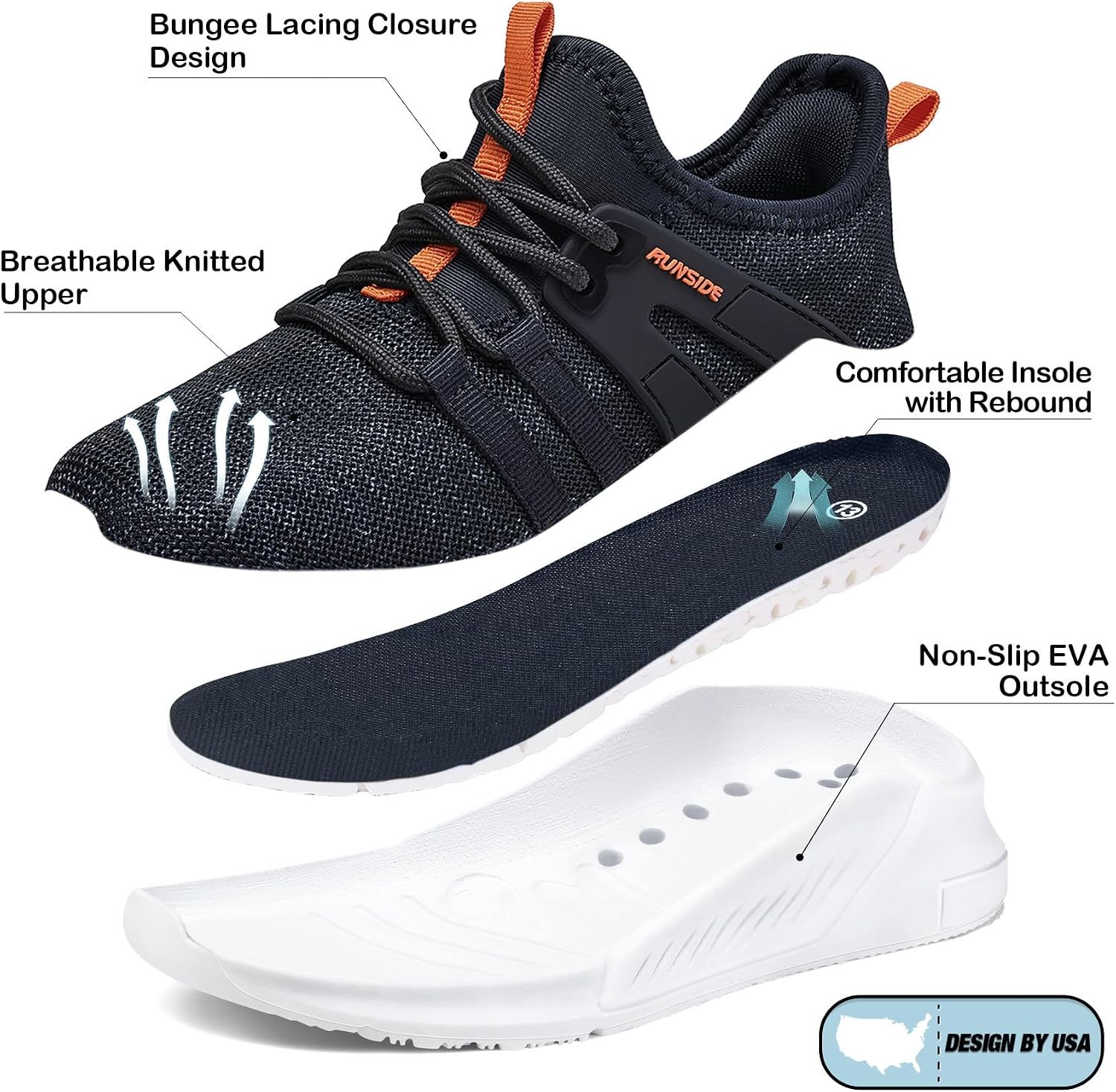 Detalle de RUNSIDE Kids Lightweight Breathable Tennis Shoes – Lace-Up Sneakers for Boys & Girls