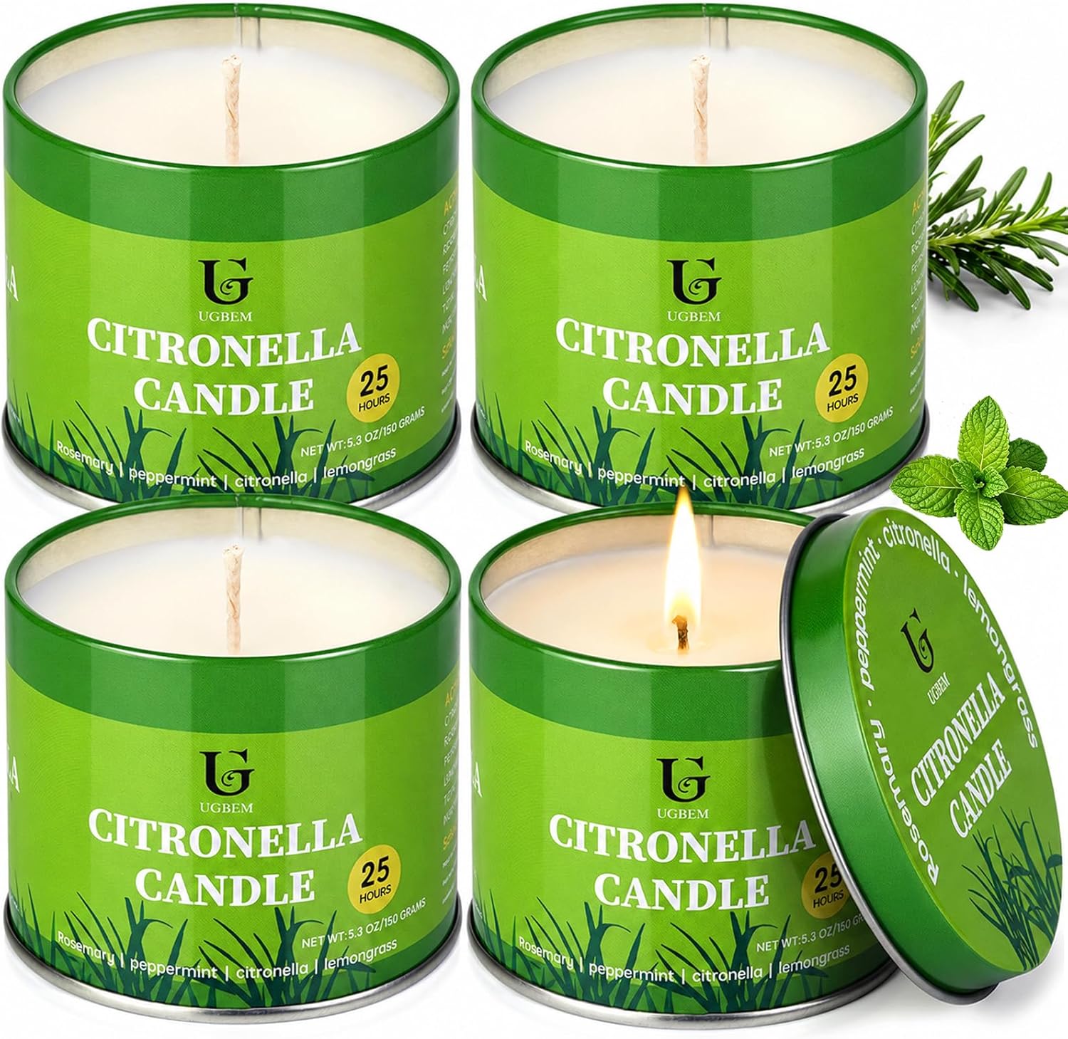 Detalle de 4 Pack Citronella Candles Outdoor – Soy Wax, Plant‑Based Oils for Patio and Camping