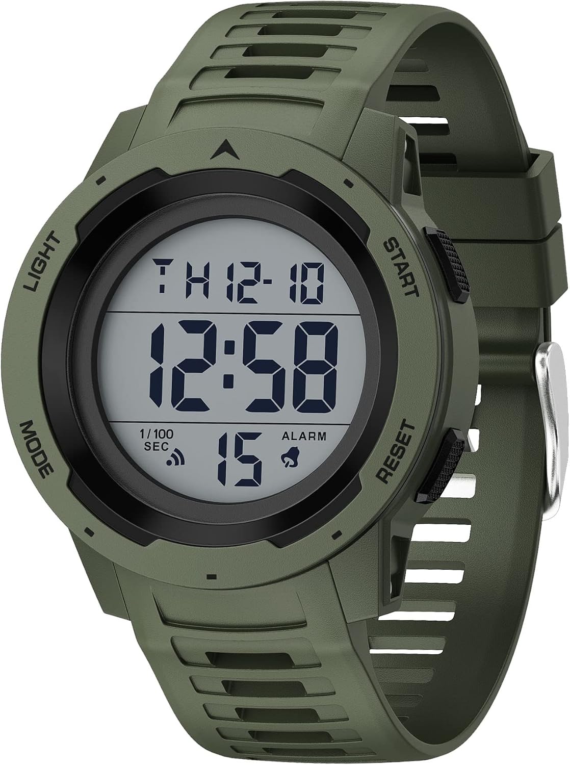 Detalle de GOLDEN HOUR Herren Digitaluhr mit breitem Display, wasserdicht bis 50 m – Militär-Stil, Gummi-Armband