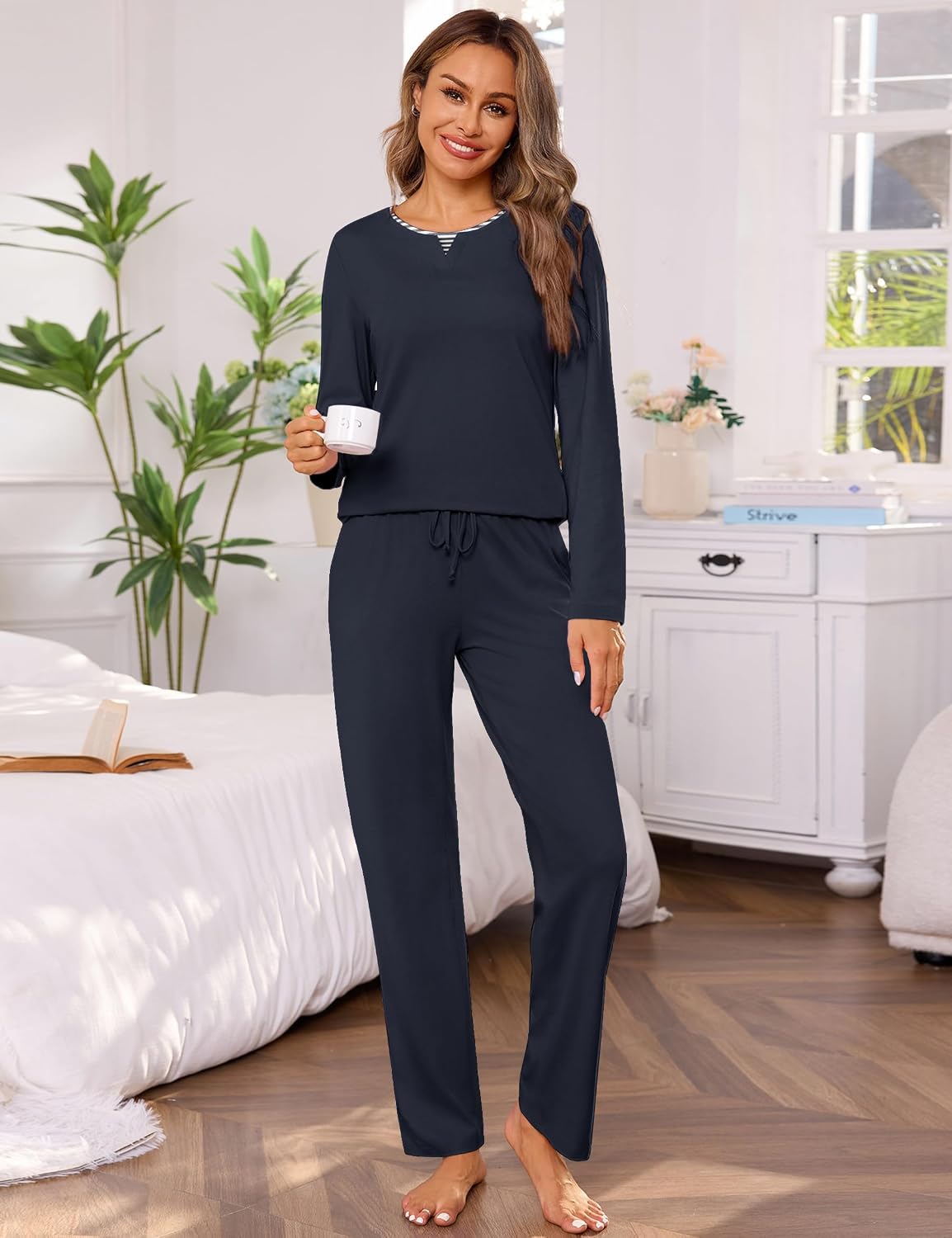 Detalle 2 de Pigiama donna cotone lungo con tasche S-3XL