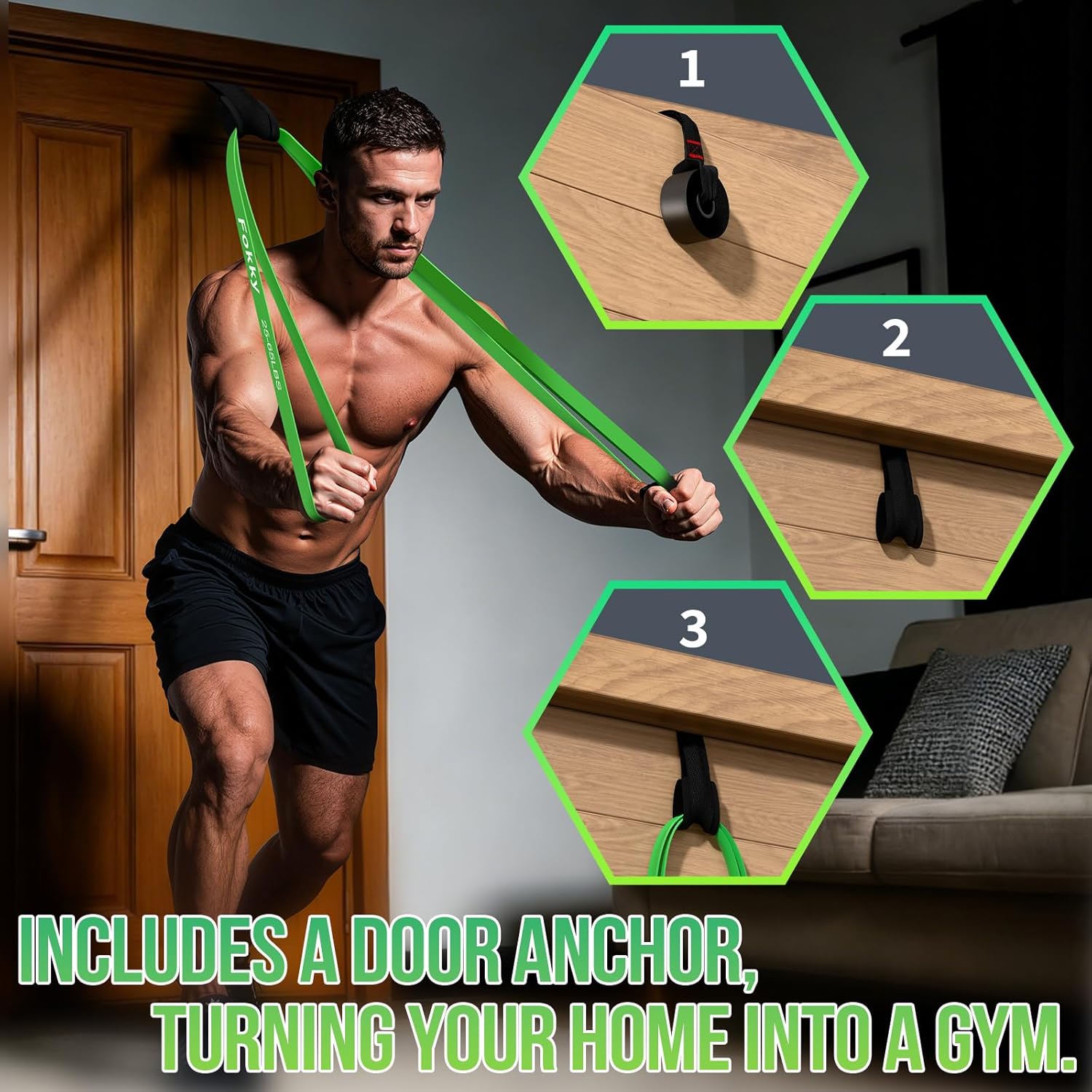 Thumbnail 4 de Fokky Resistance Bands Widerstandsbänder-Set (4 Stufen) inkl. Türanker, Übungsposter & Tragetasche