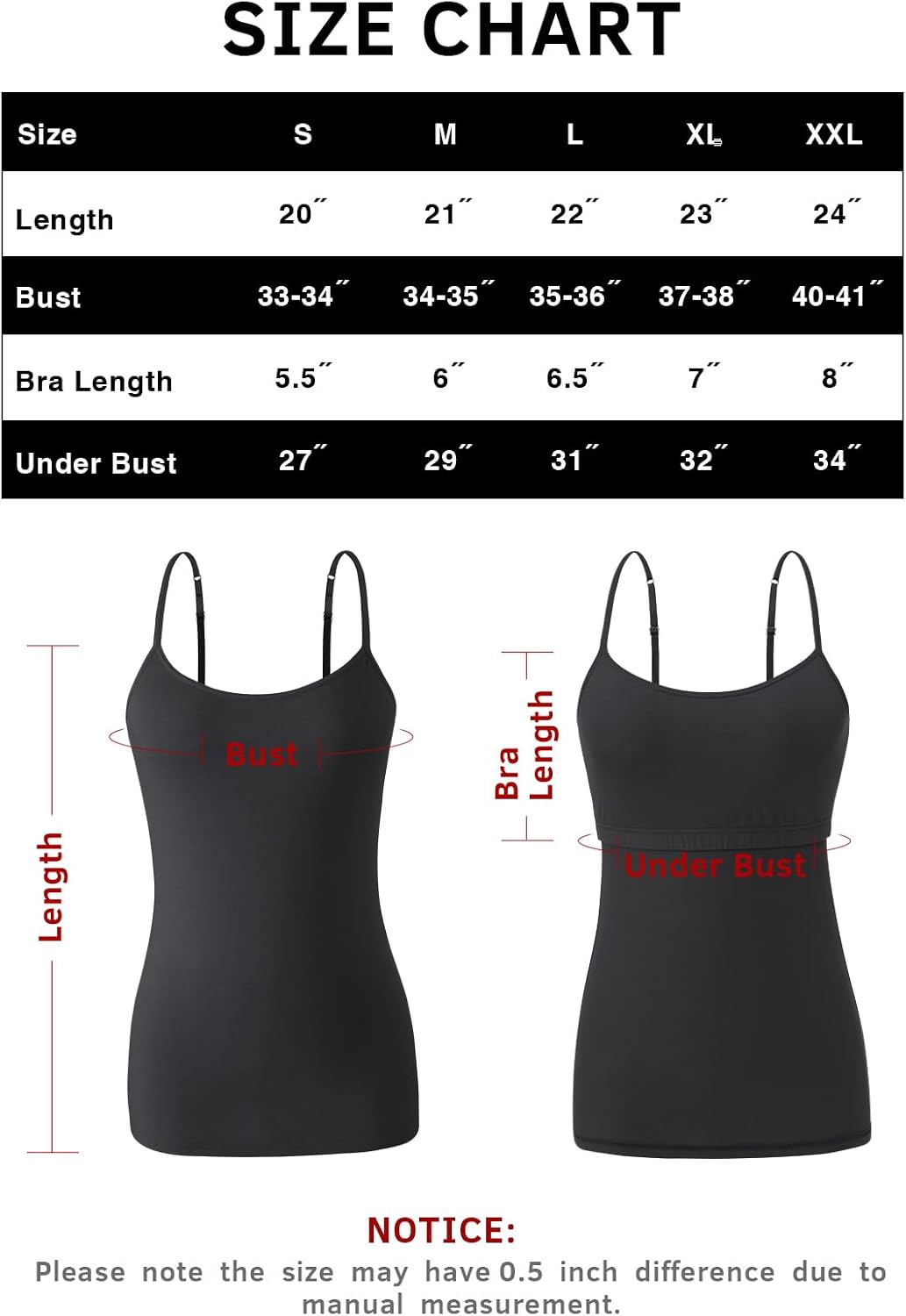 Detalle de ROSYLINE Women's Cotton Camisoles with Shelf Bra, Adjustable Straps, 3-Pack