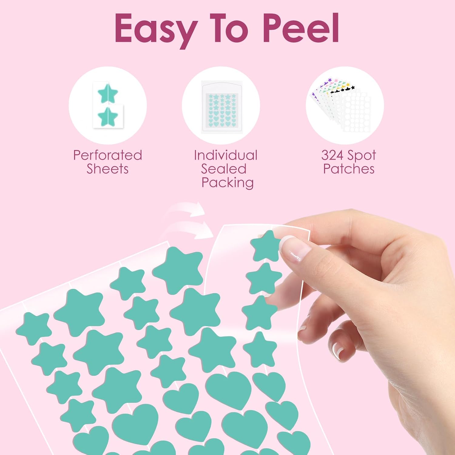 Detalle de Hbaid Hydrocolloid Pimple Patches, 324 Count, 4 Sizes and 6 Colours
