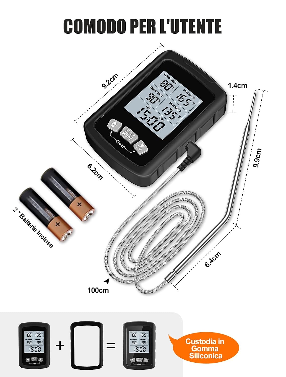Thumbnail 6 de CIRYCASE Termometro Cucina Doppia Sonda 16.3 cm – Lettura rapida, dual probe e allarme per BBQ
