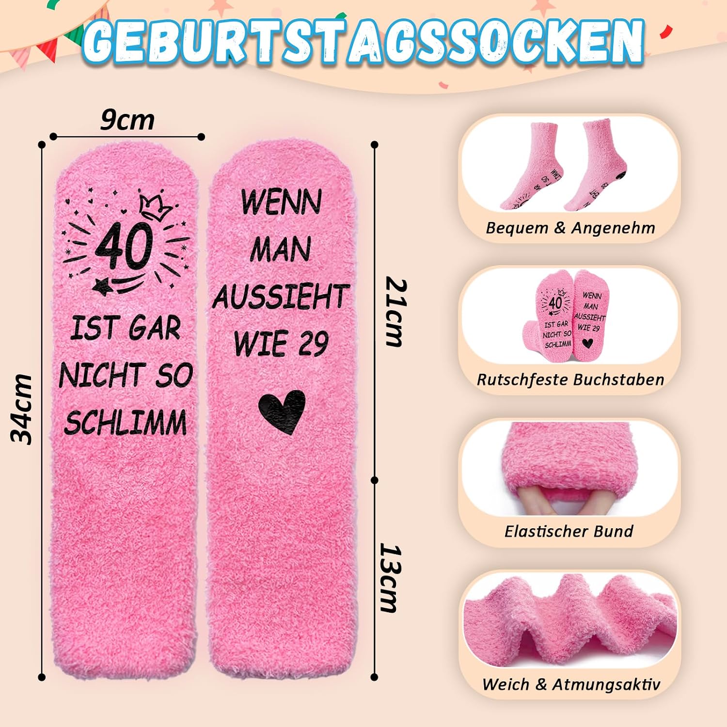 Detalle 2 de WAMIOKAGRO Geschenkset zum 40. Geburtstag: Kosmetiktasche, Socken & Schlüsselanhänger