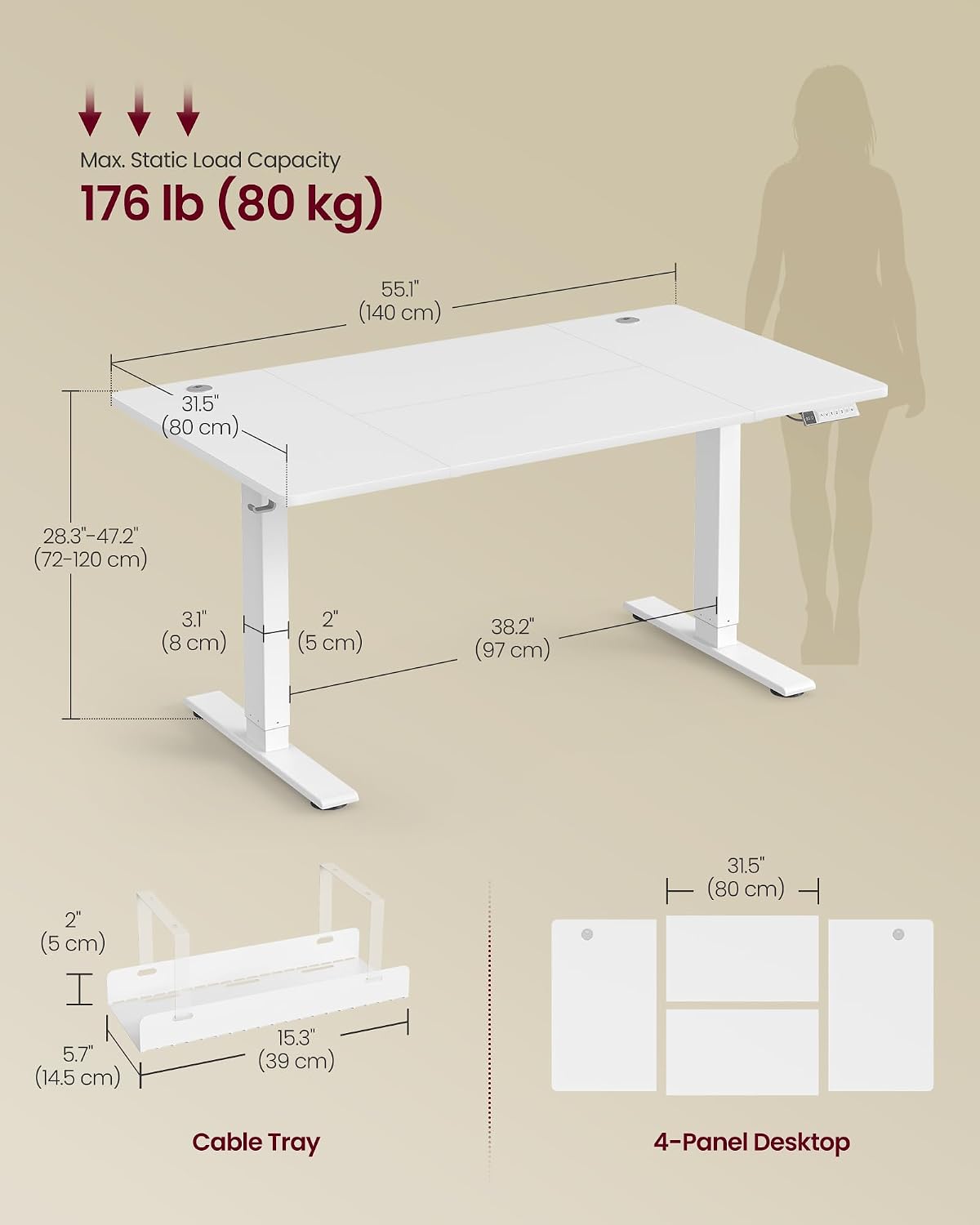 Detalle 1 de VASAGLE Electric Standing Desk 140x80 cm